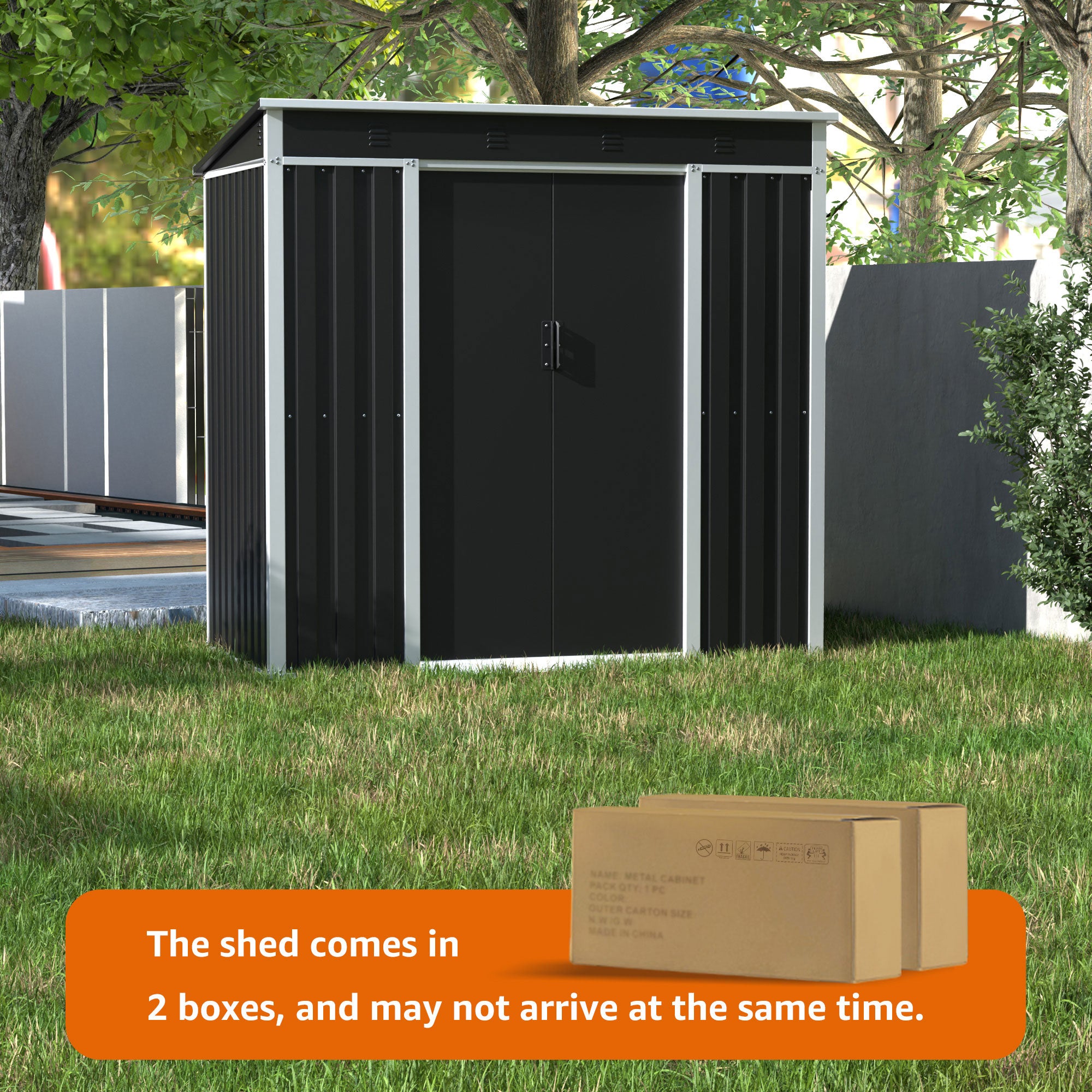 AOBABO Metal Outdoor Utility Tool Storage Shed with Door and Lock, Dark Grey (Open Box)