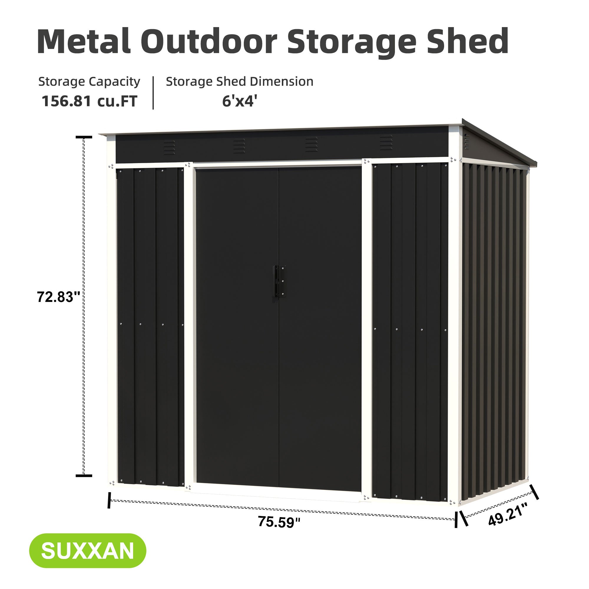 AOBABO Metal Outdoor Utility Tool Storage Shed with Door and Lock, Dark Grey (Open Box)