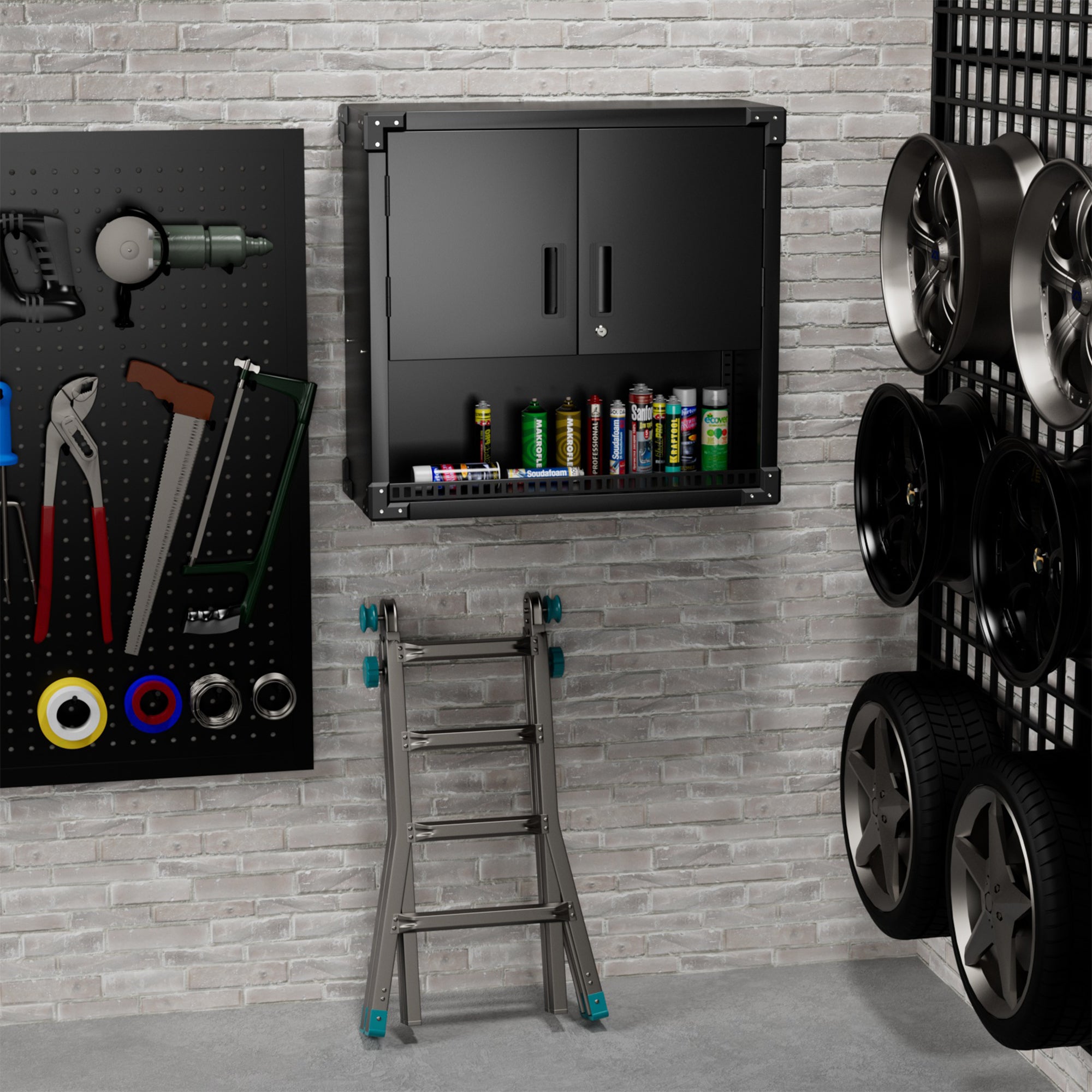 AOBABO Metal Garage Wall Mounted Cabinet w/Locking Door & Shelf, Black(Open Box) - VMInnovations
