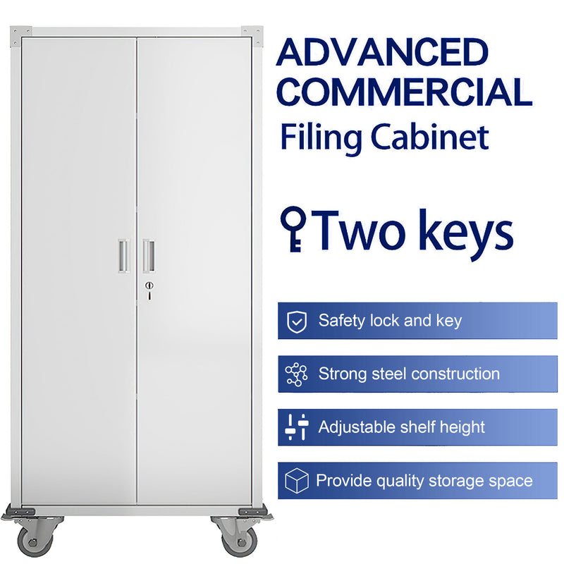 AOBABO 72” Locking Metal Garage Office Storage Cabinet w/Wheels, White(Open Box)