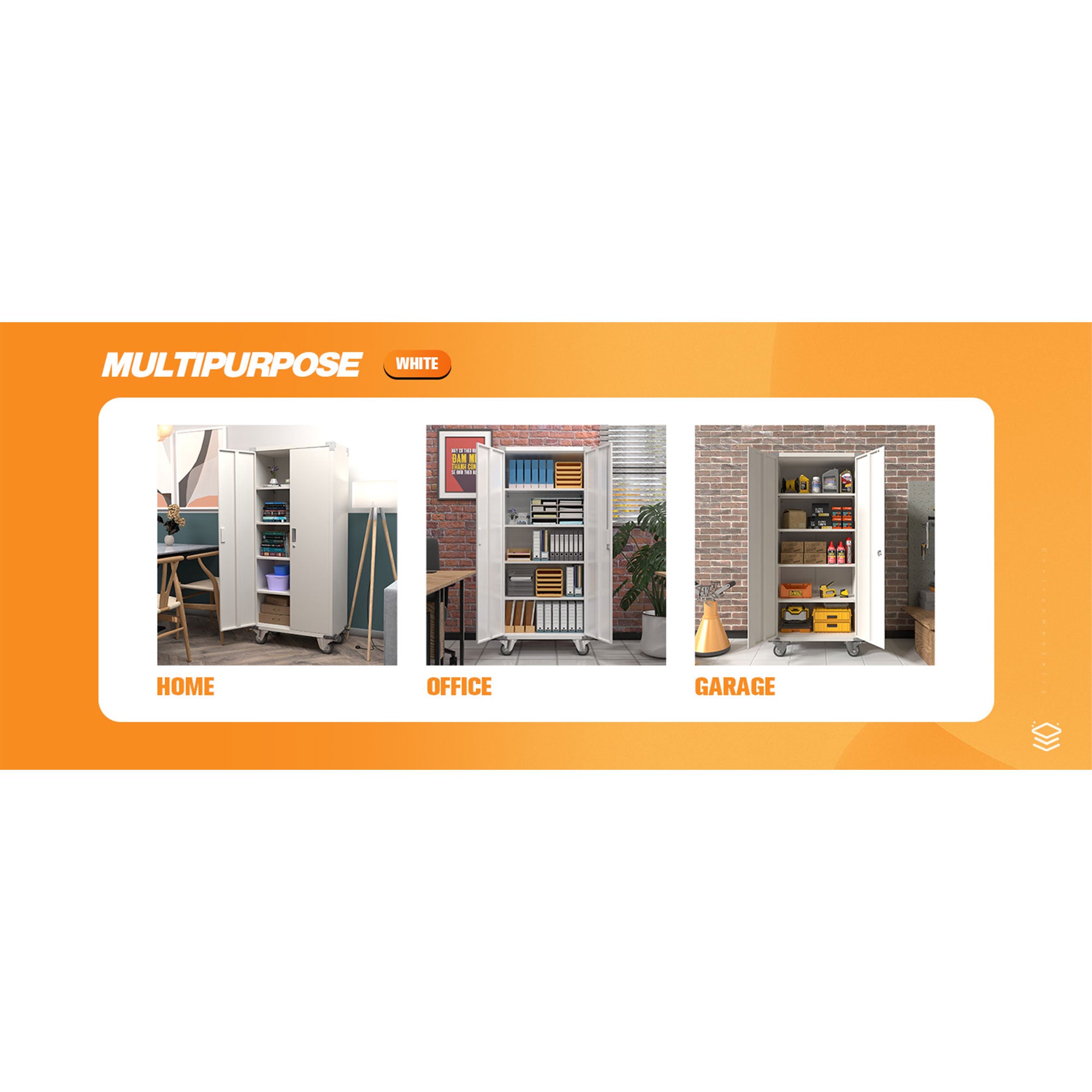 AOBABO 72” Locking Metal Garage Office Storage Cabinet w/Wheels, White(Open Box) - VMInnovations