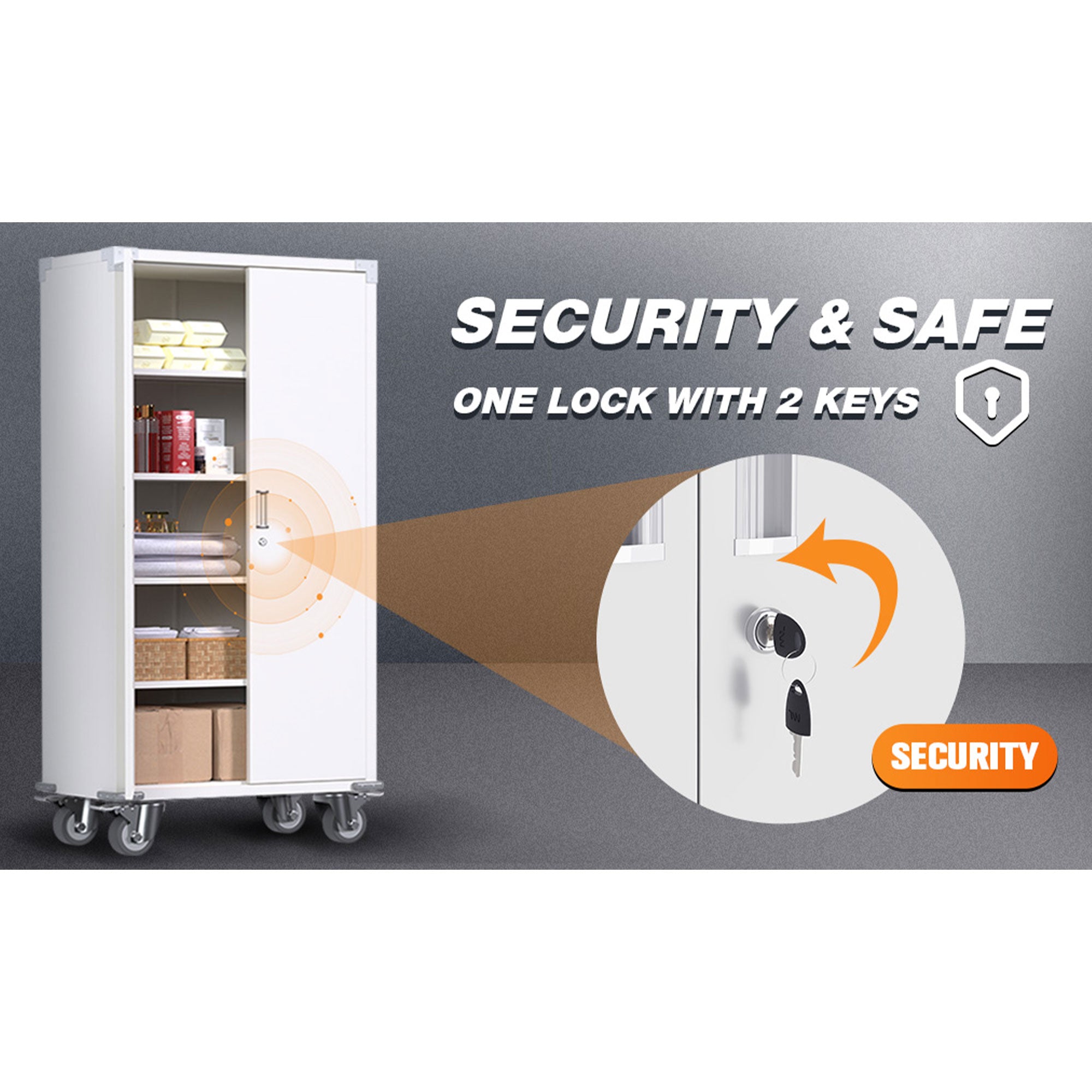 AOBABO 72” Locking Metal Garage Home Office Storage Cabinet with Wheels, White - VMInnovations