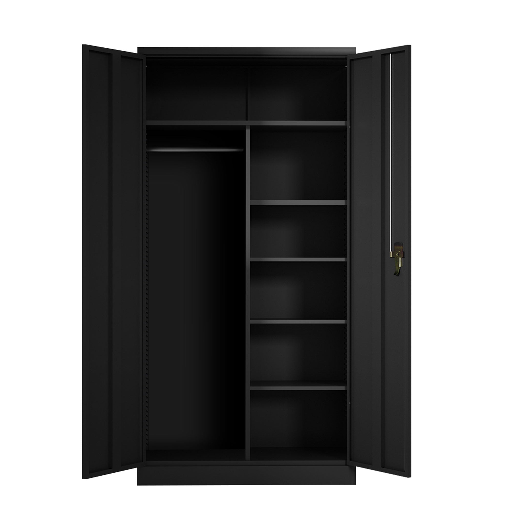 AOBABO Metal Storage Cabinet with 3 Adjustable Shelves and 1 Cloth Rail, Black - VMInnovations