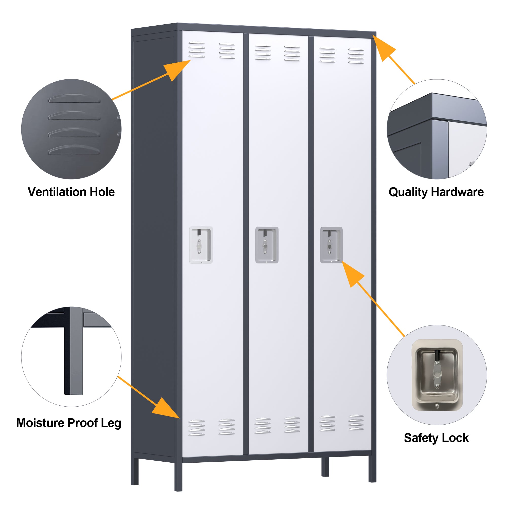 AOBABO 3 Door Steel Storage Cabinet Metal Locker for Office, Gray (Open Box) - VMInnovations