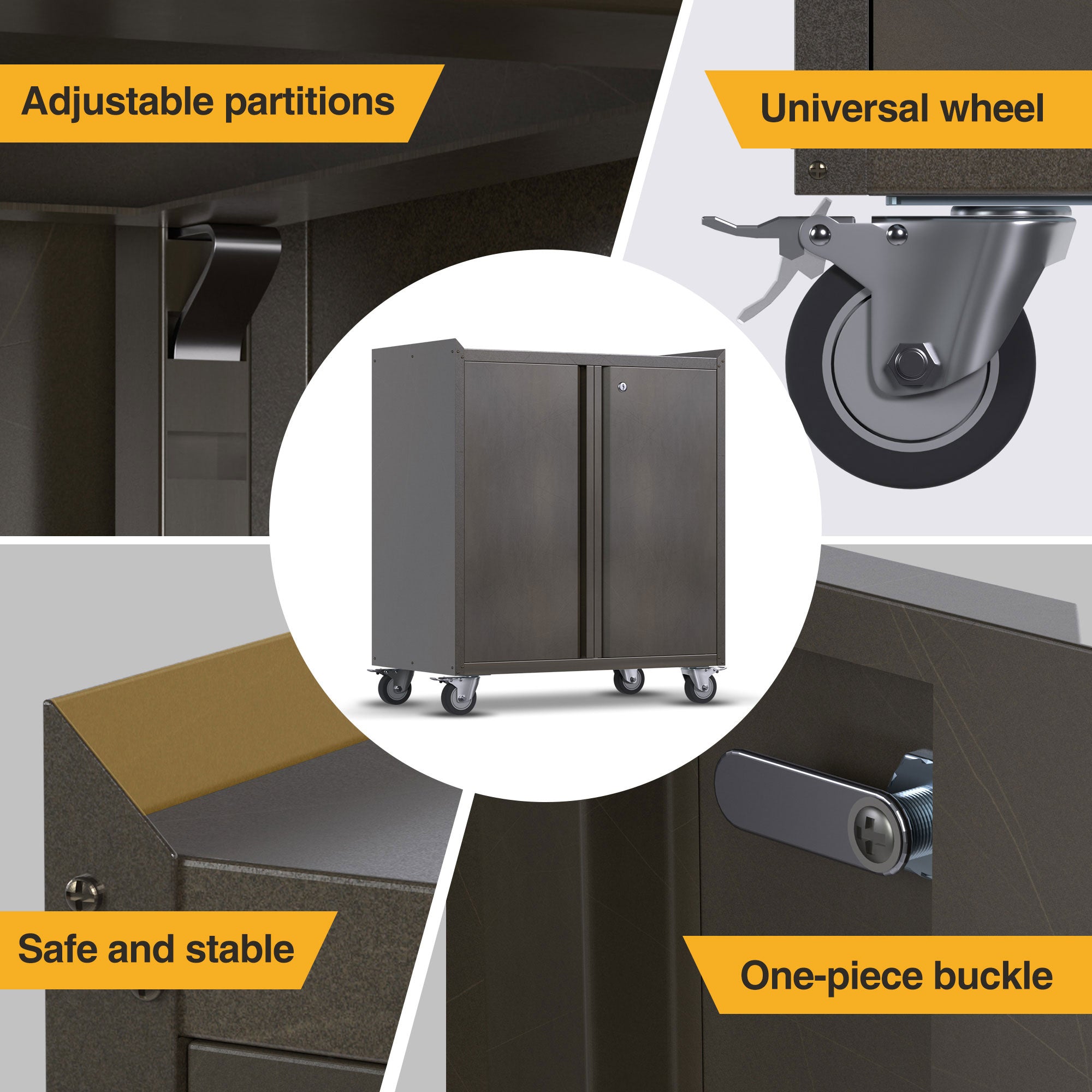 AOBABO Steel Lockable Wheeled Garage Tool Storage Cabinet w/ Shelves, Black - VMInnovations