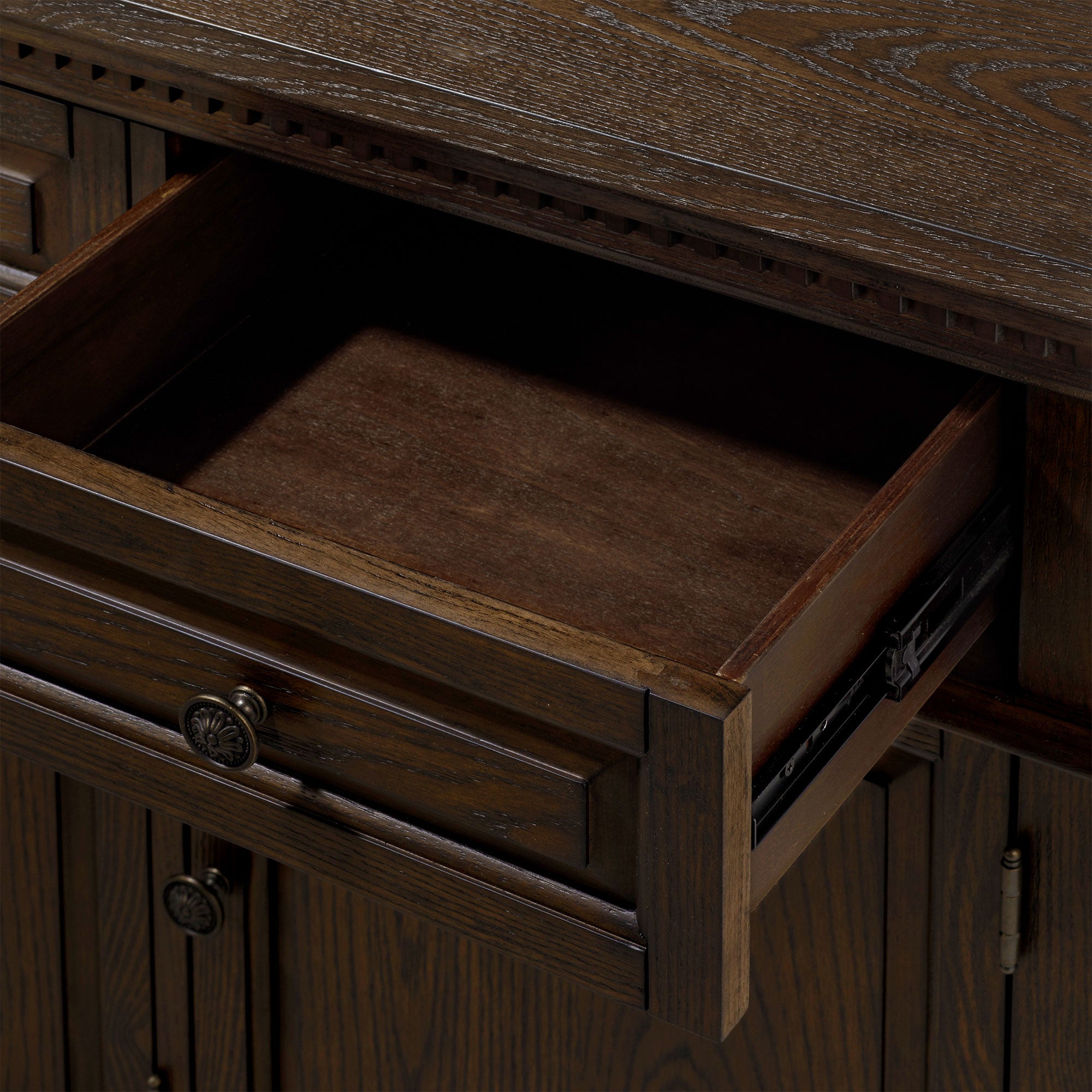 Maven Lane Theo Traditional Wooden Sideboard in Antiqued Brown Finish (Open Box) - VMInnovations