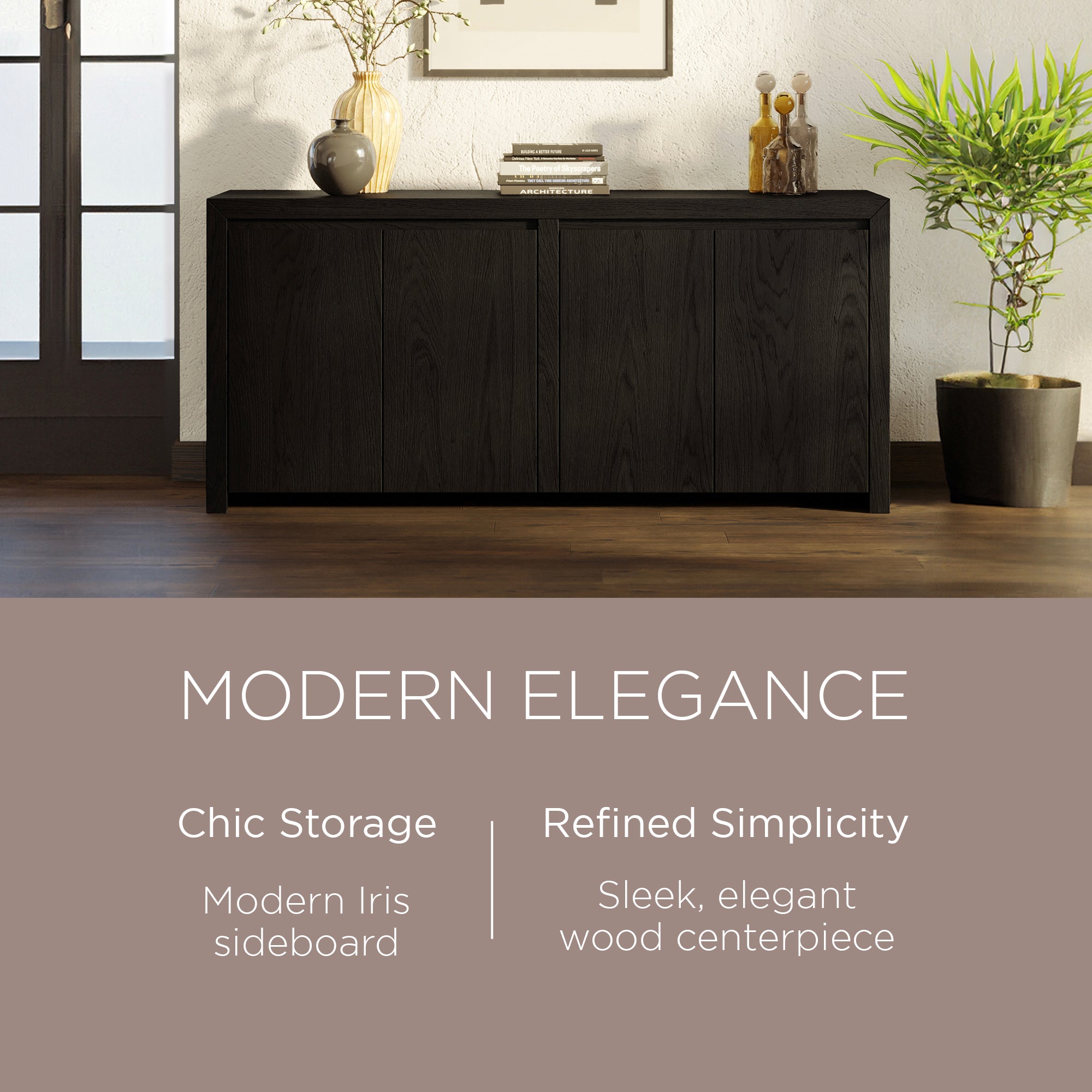 Maven Lane Iris Contemporary Wooden Sideboard in Refined Black Finish (Open Box) - VMInnovations