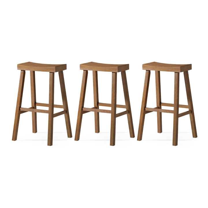 Maven Lane Vincent Wooden Rustic Aesthetic Kitchen Bar Stool, Set of 3 - VMInnovations