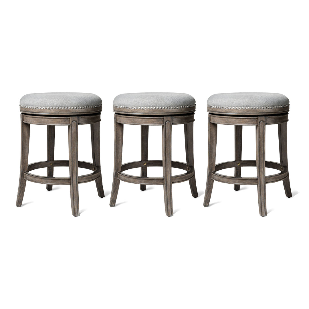 Maven Lane Alexander Backless Counter Stool, Reclaimed Oak w/ Ash Grey, Set of 3 - VMInnovations