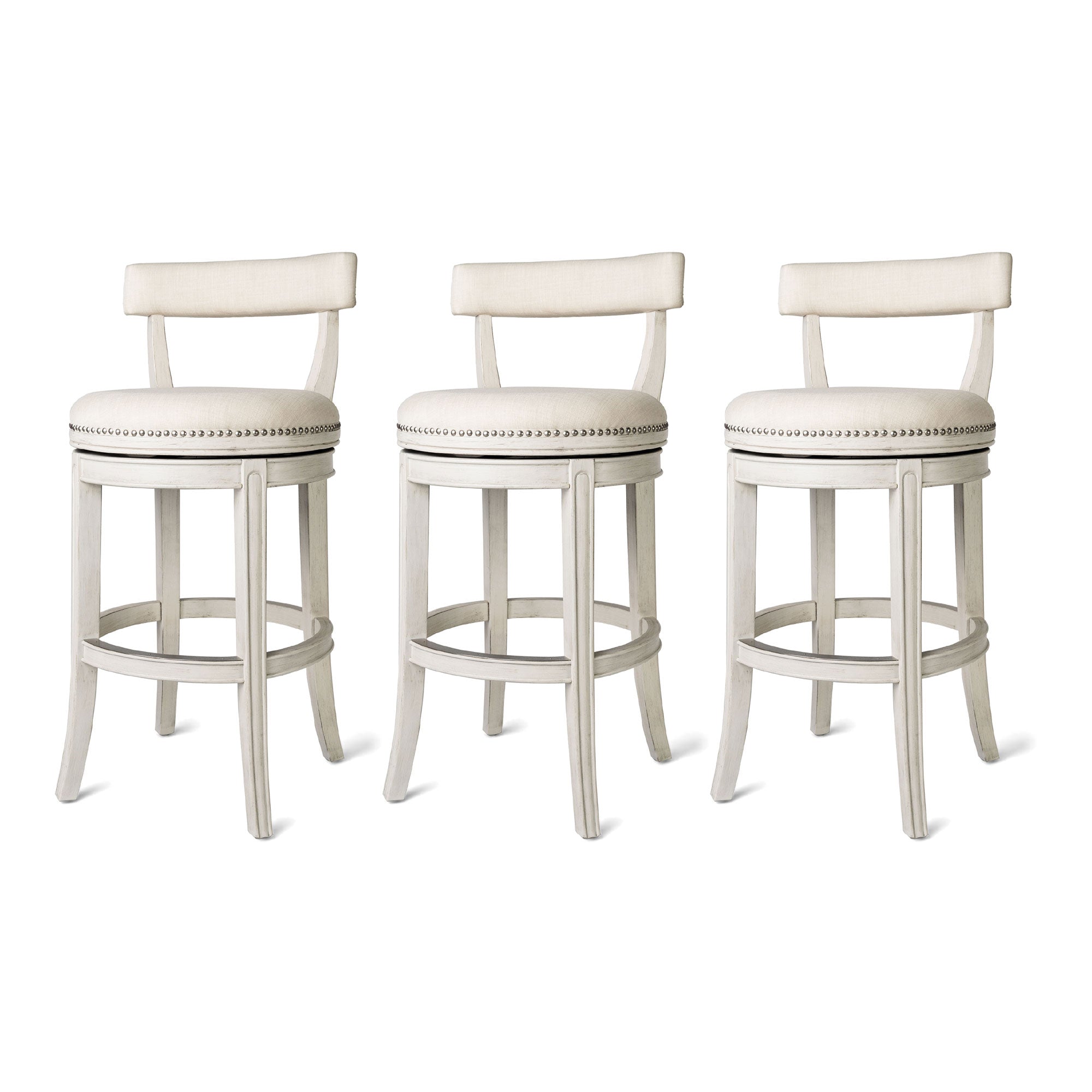 Maven Lane Alexander Bar Stool, White Oak w/ Natural Fabric Upholstery, Set of 3