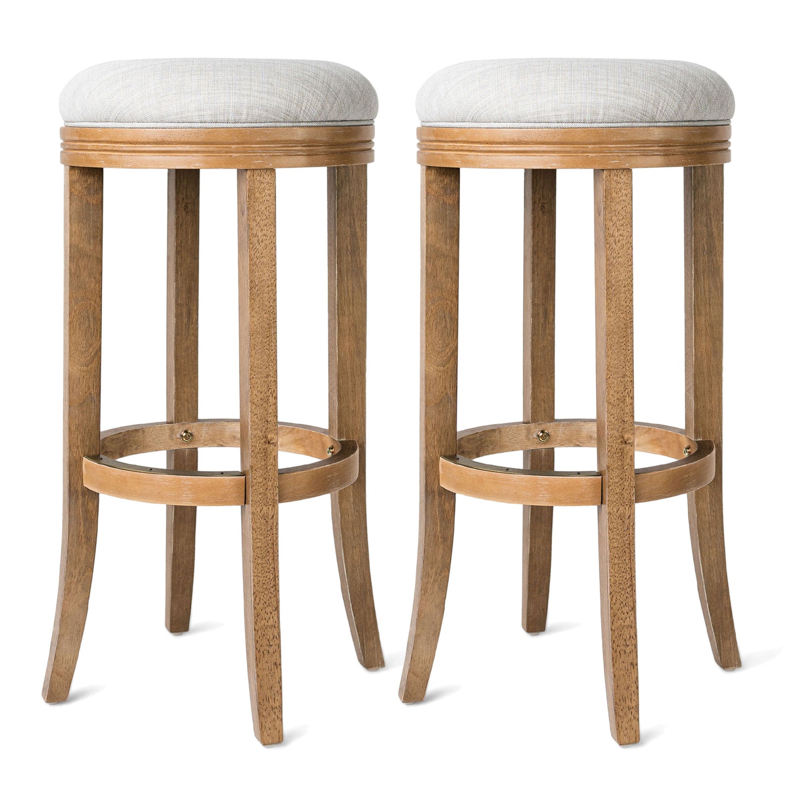 Maven Lane Eva Bar Stool in Weathered Oak with Sand Fabric Upholstery, Set of 2 - VMInnovations