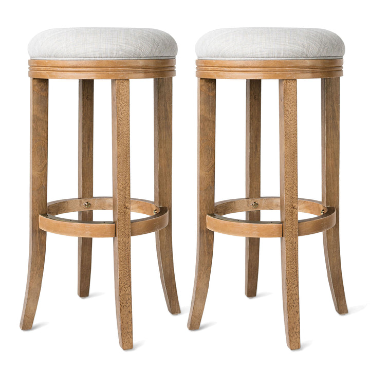 Maven Lane Eva Bar Stool in Weathered Oak with Sand Fabric Upholstery, Set of 2 - VMInnovations
