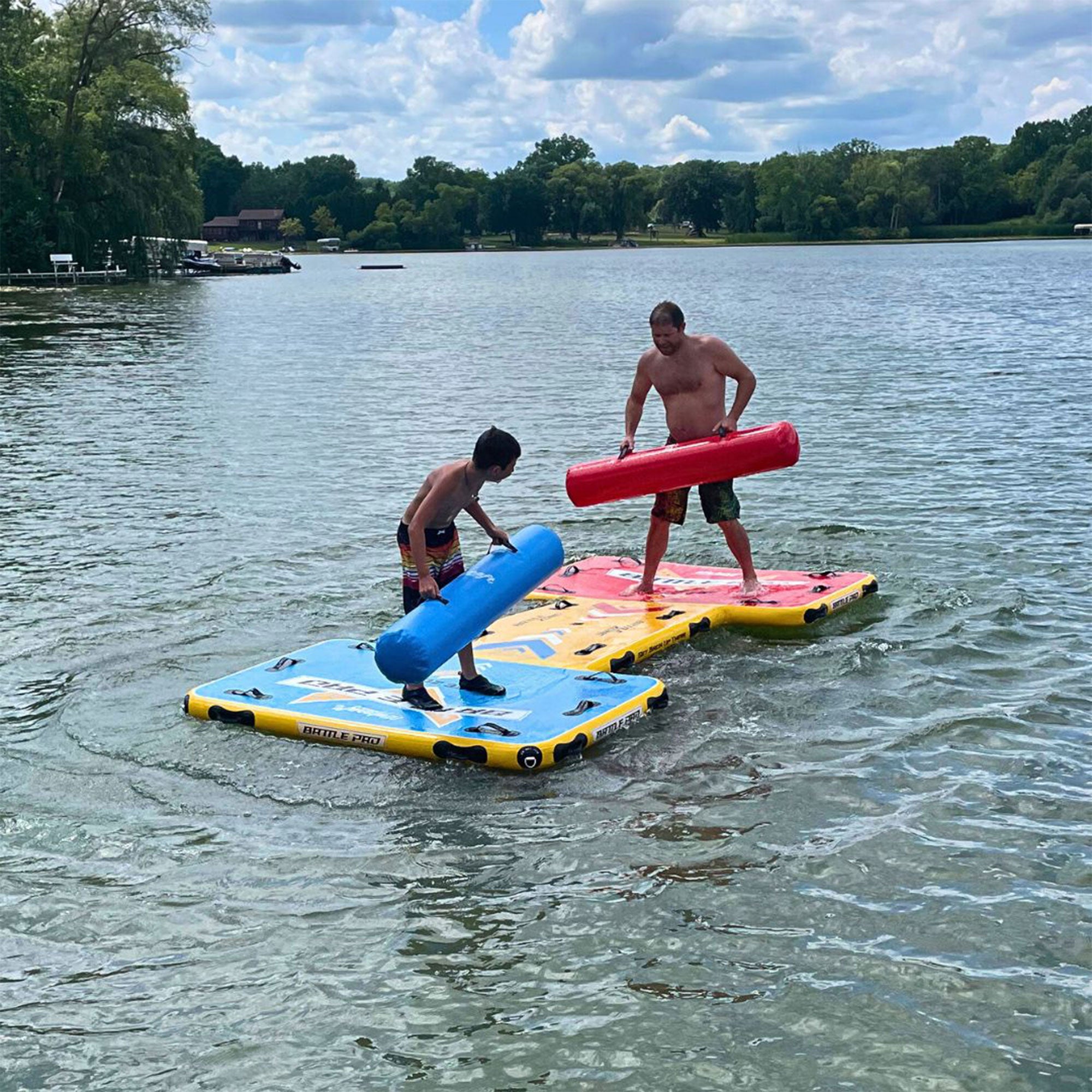 Wateraft Inflatable Battle Pad & Sticks, 13x6'Floating Raft Water Game(Open Box) - VMInnovations