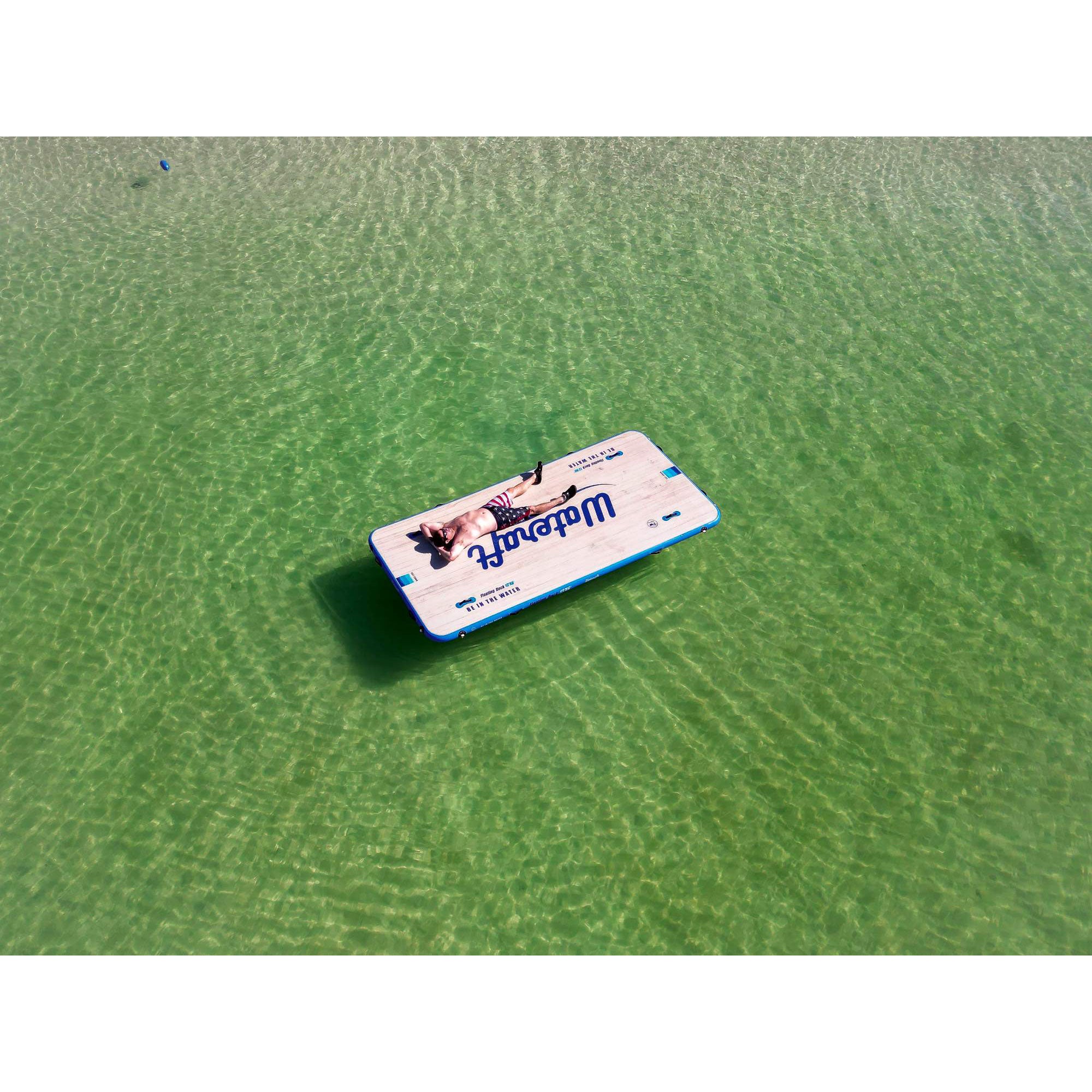 Wateraft 13'x6' Inflatable Floating Island Dock Platform Raft, White/Blue(Used) - VMInnovations