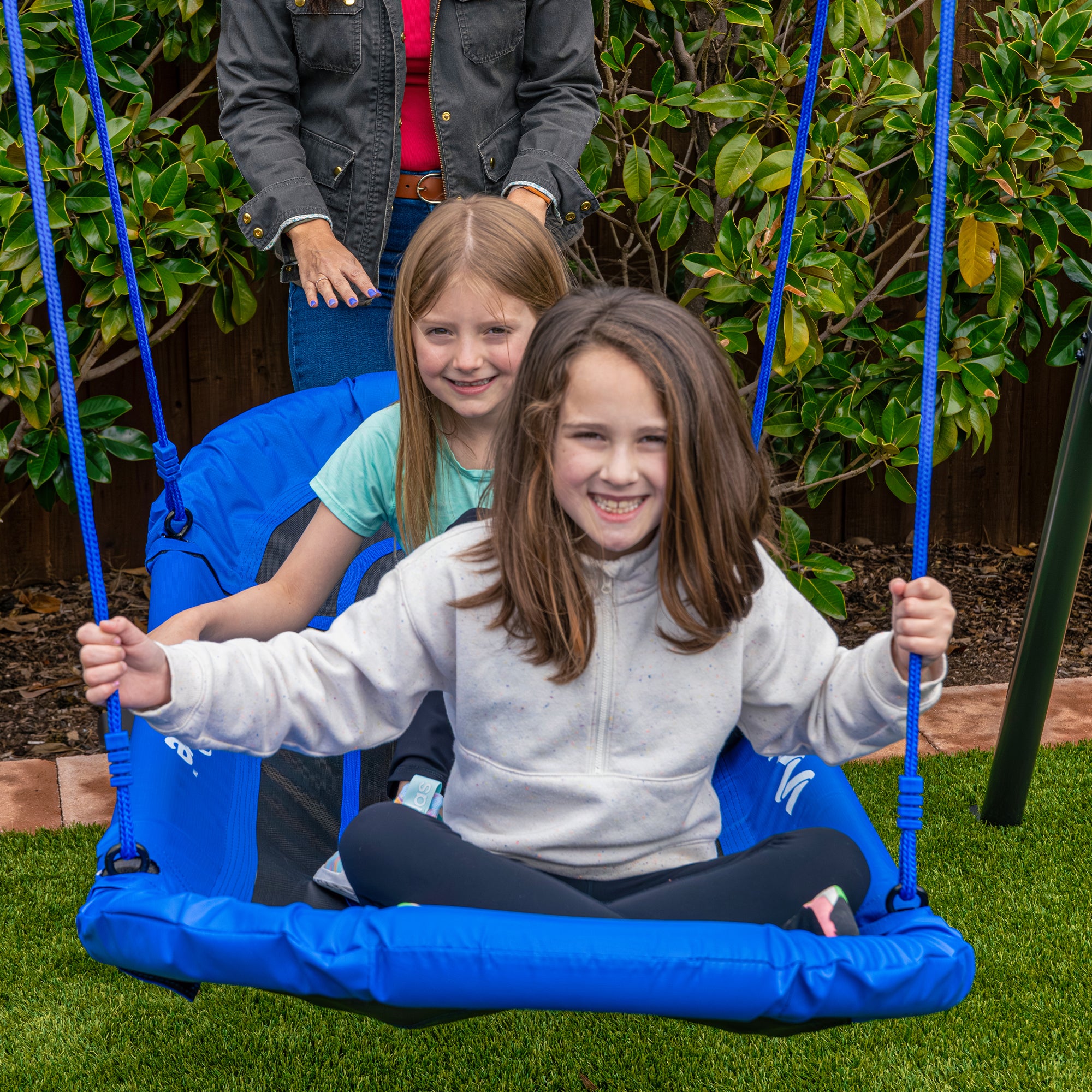 gobaplay Single Swing Set Playground Equipment with Double Platform Saucer, Blue