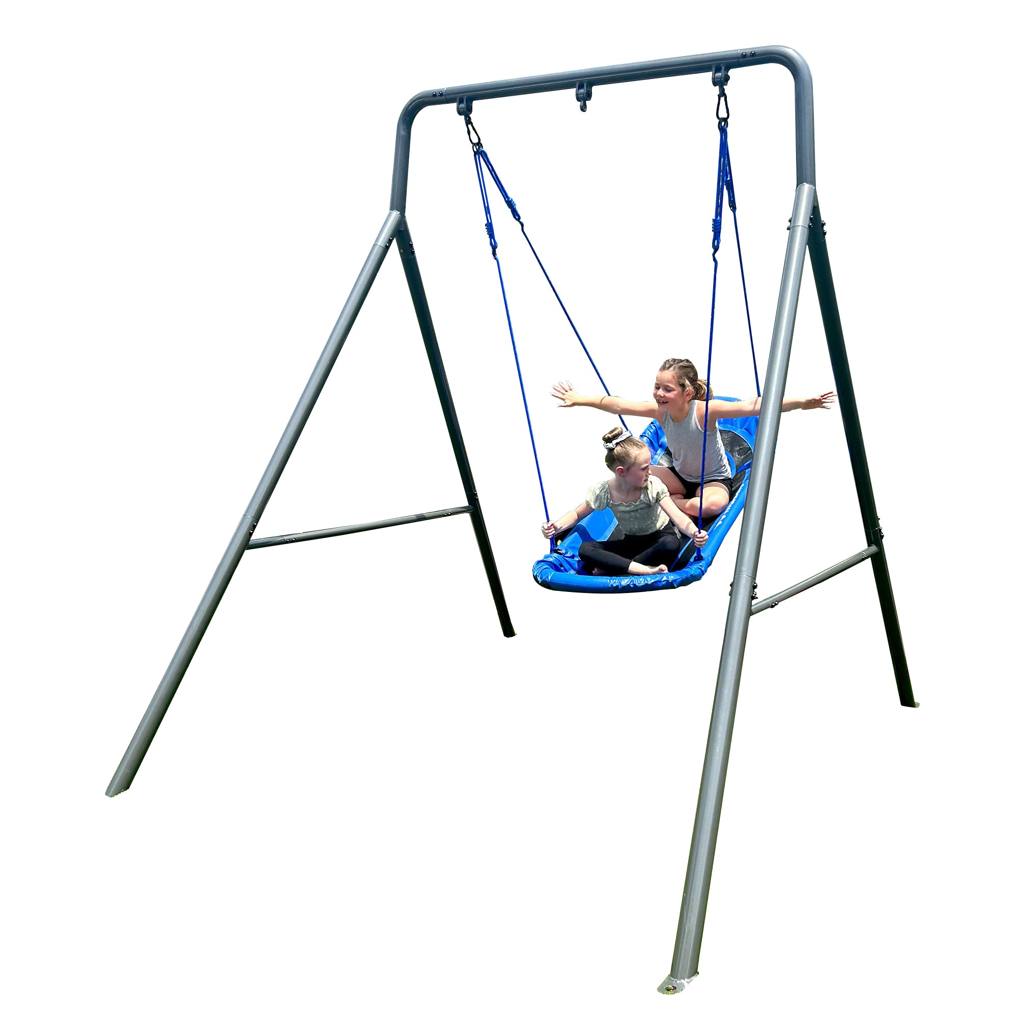 gobaplay Single Swing Set Playground Equipment w/Platform Saucer, Blue(Open Box)