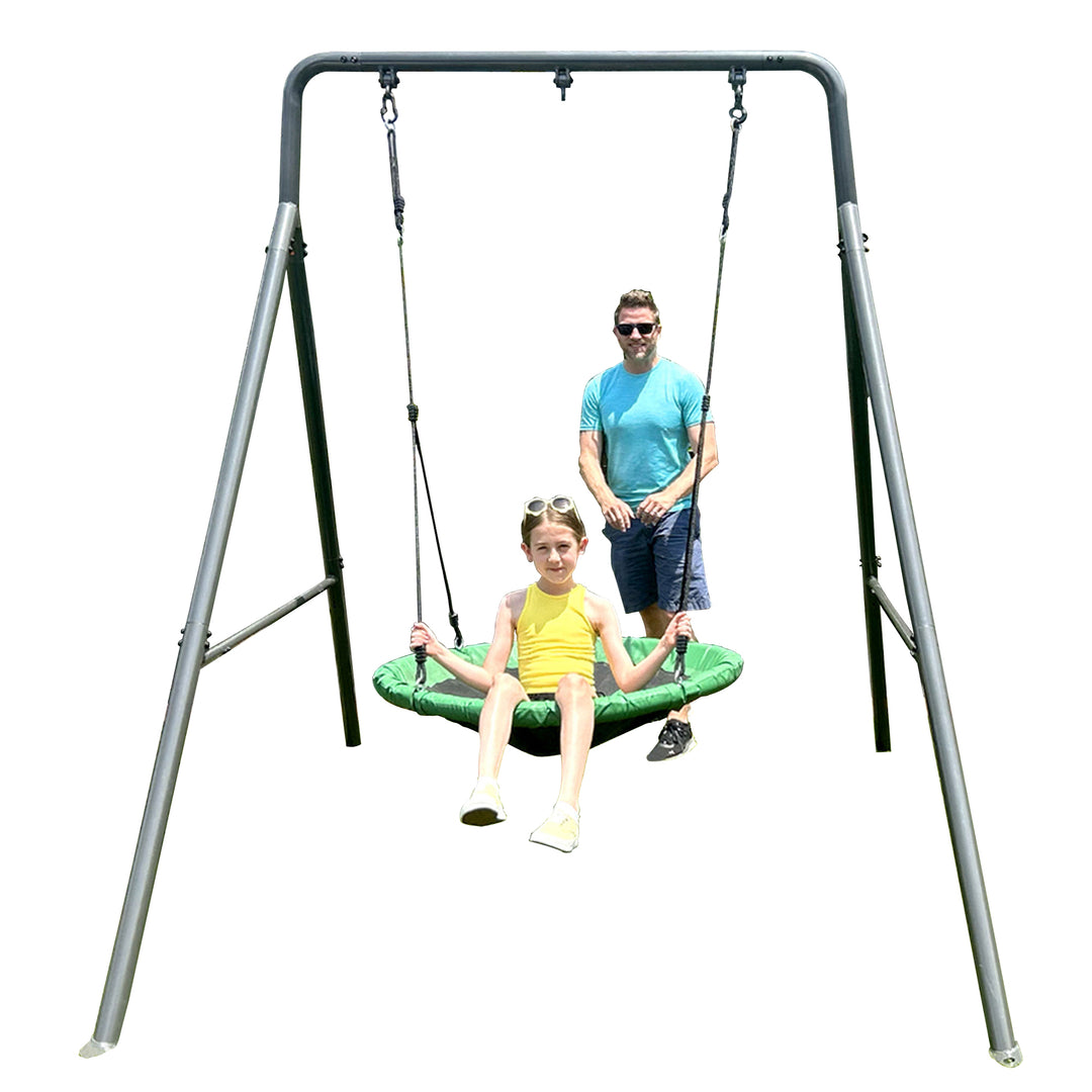 gobaplay Single Swing Set Playground Equipment with 39β Round Platform Saucer - VMInnovations