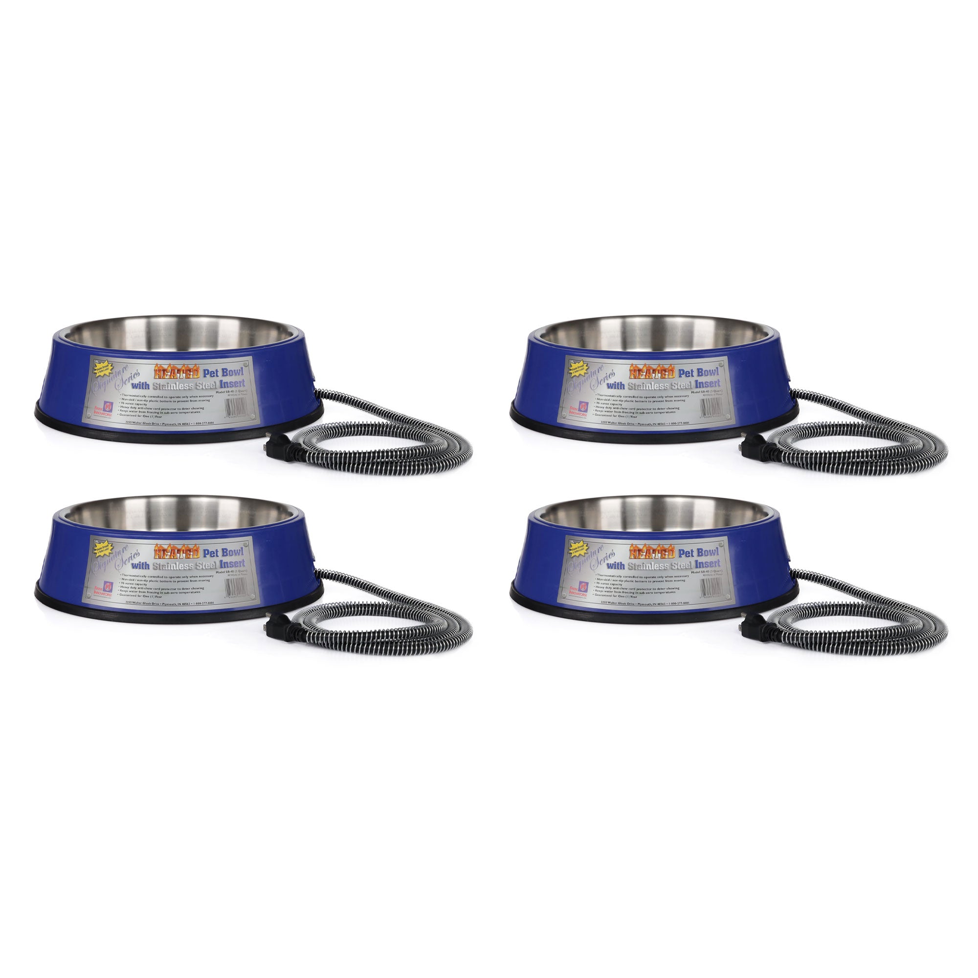 Farm Innovators 3 Quart Heated Pet Bowl with Stainless Steel Insert (4 Pack)