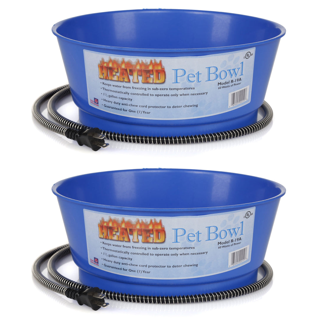 Farm Innovators 60 Watt 1.5 Gallon Electric Heated Pet Water Bowl, Blue (2 Pack)