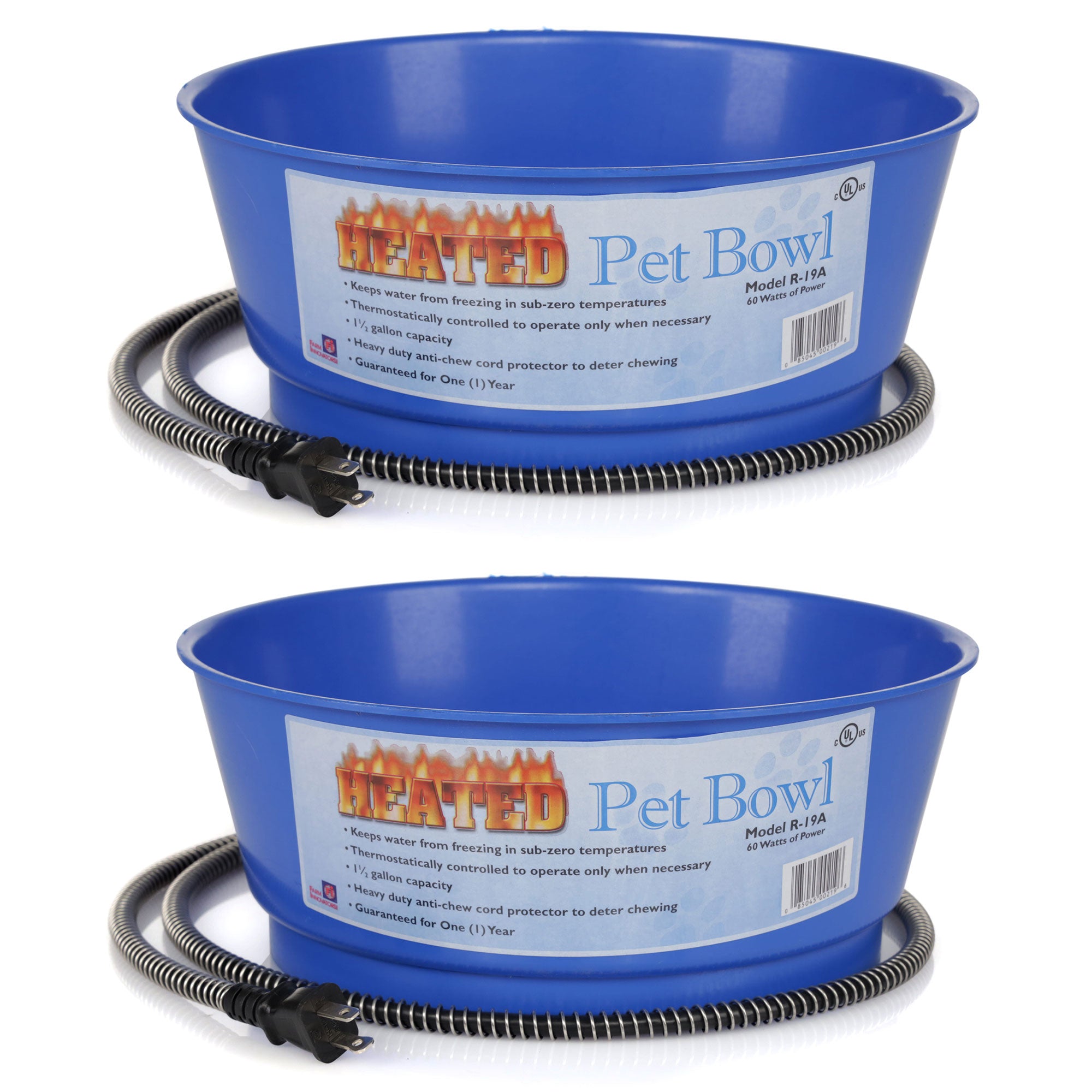 Farm Innovators 60 Watt 1.5 Gallon Electric Heated Pet Water Bowl, Blue (2 Pack) - VMInnovations