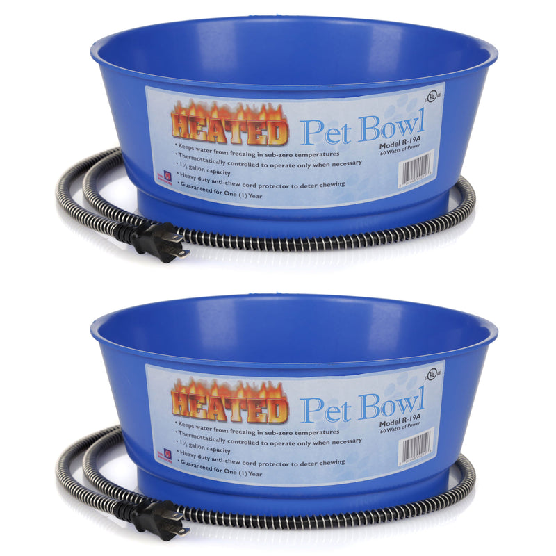 Farm Innovators 60 Watt 1.5 Gallon Electric Heated Pet Water Bowl, Blue (2 Pack)