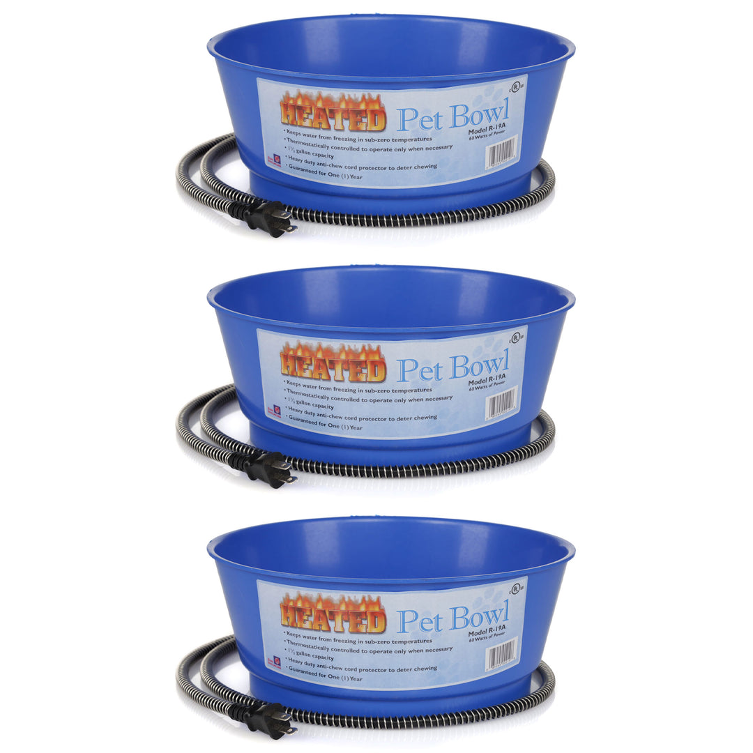 Farm Innovators 60 Watt 1.5 Gallon Electric Heated Pet Water Bowl, Blue (3 Pack) - VMInnovations