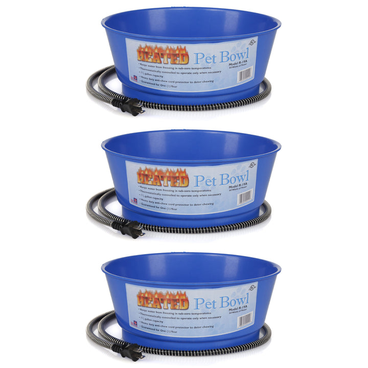 Farm Innovators 60 Watt 1.5 Gallon Electric Heated Pet Water Bowl, Blue (3 Pack) - VMInnovations