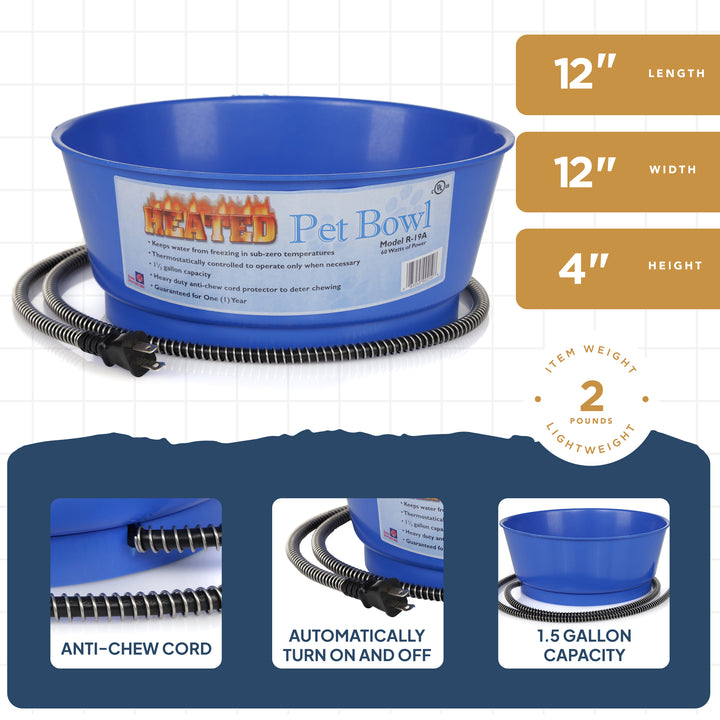 Farm Innovators 60 Watt 1.5 Gallon Electric Heated Pet Water Bowl, Blue (3 Pack) - VMInnovations