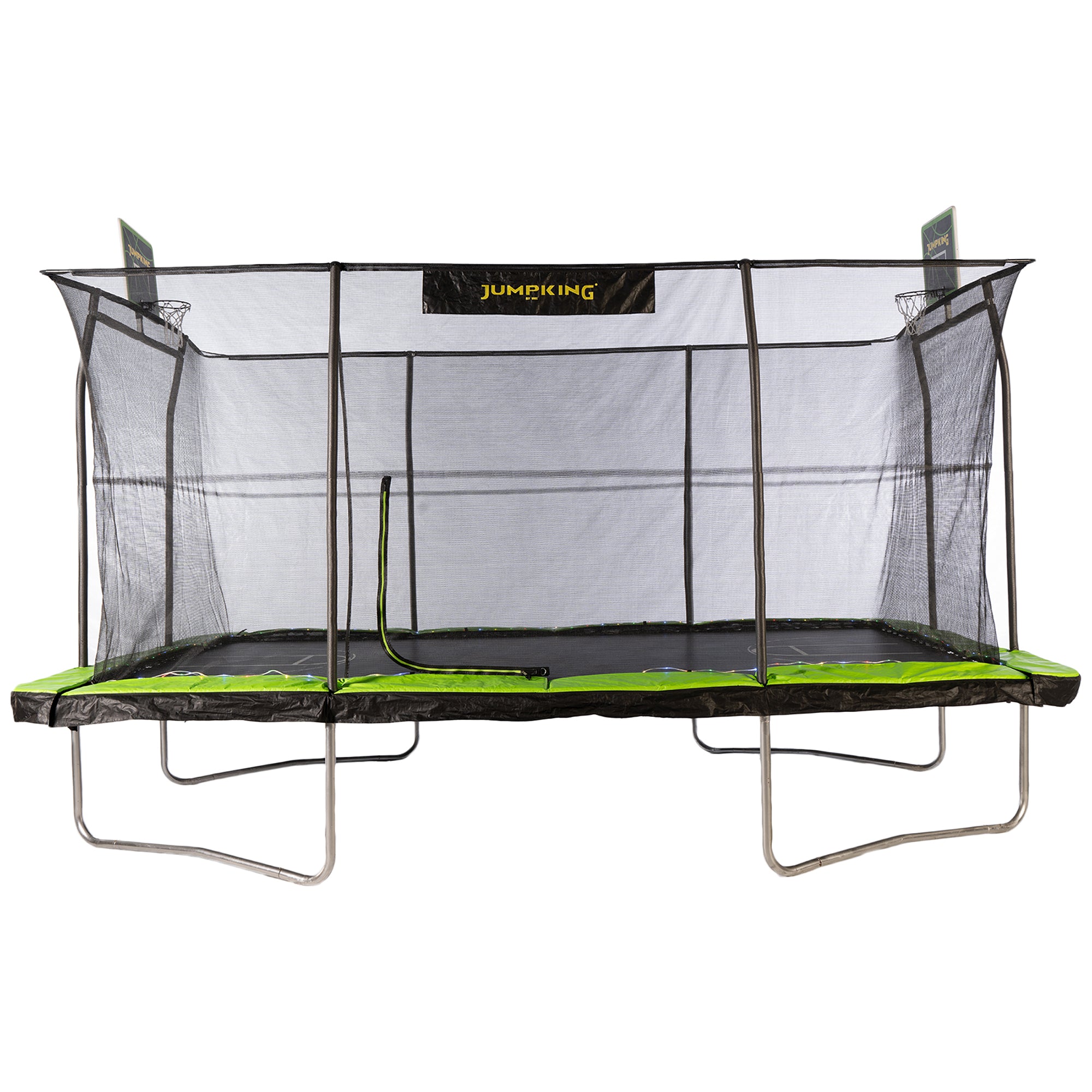 Jumpking 10' x 15' Trampoline with 2 Basketball Hoops, Court Print, & LED Lights (Open Box)