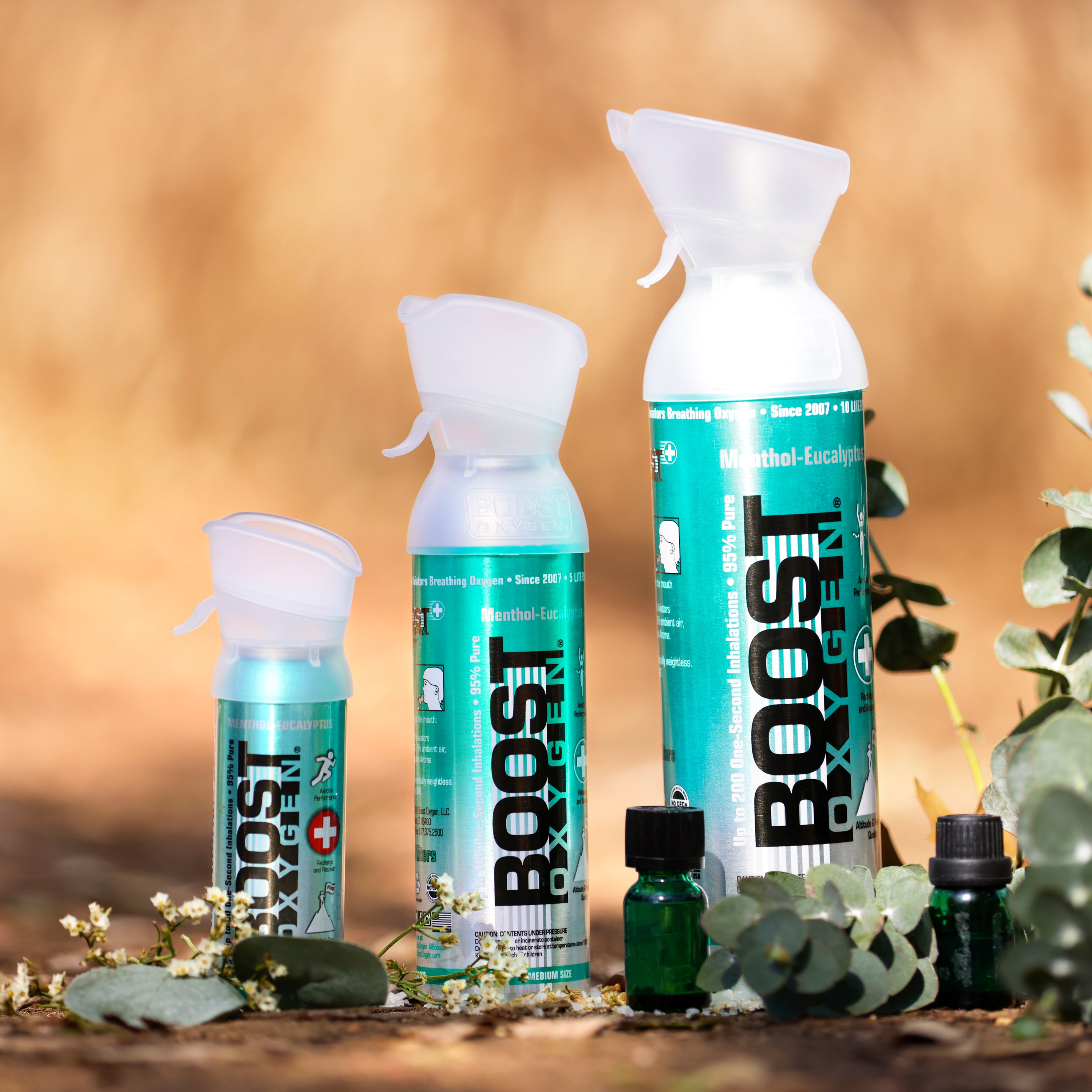 Boost Oxygen 10 Liter Natural (4 Pk) & 5-Liter Eucalyptus (1 Pk) Canned Oxygen