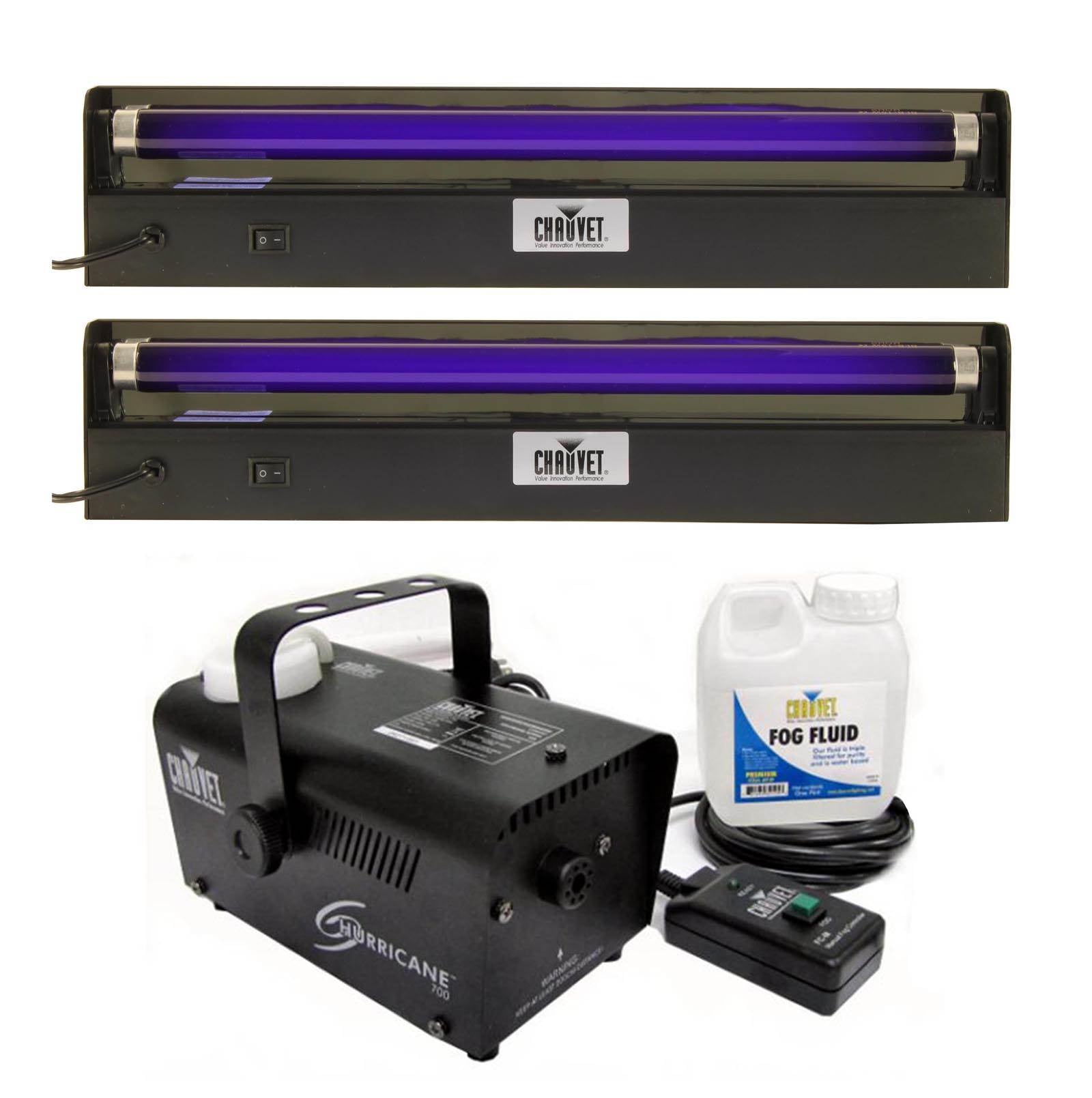(2) CHAUVET NV-F18 18" UV Black-Lights + Hurricane 700 H-700 Fog Smoke Machine