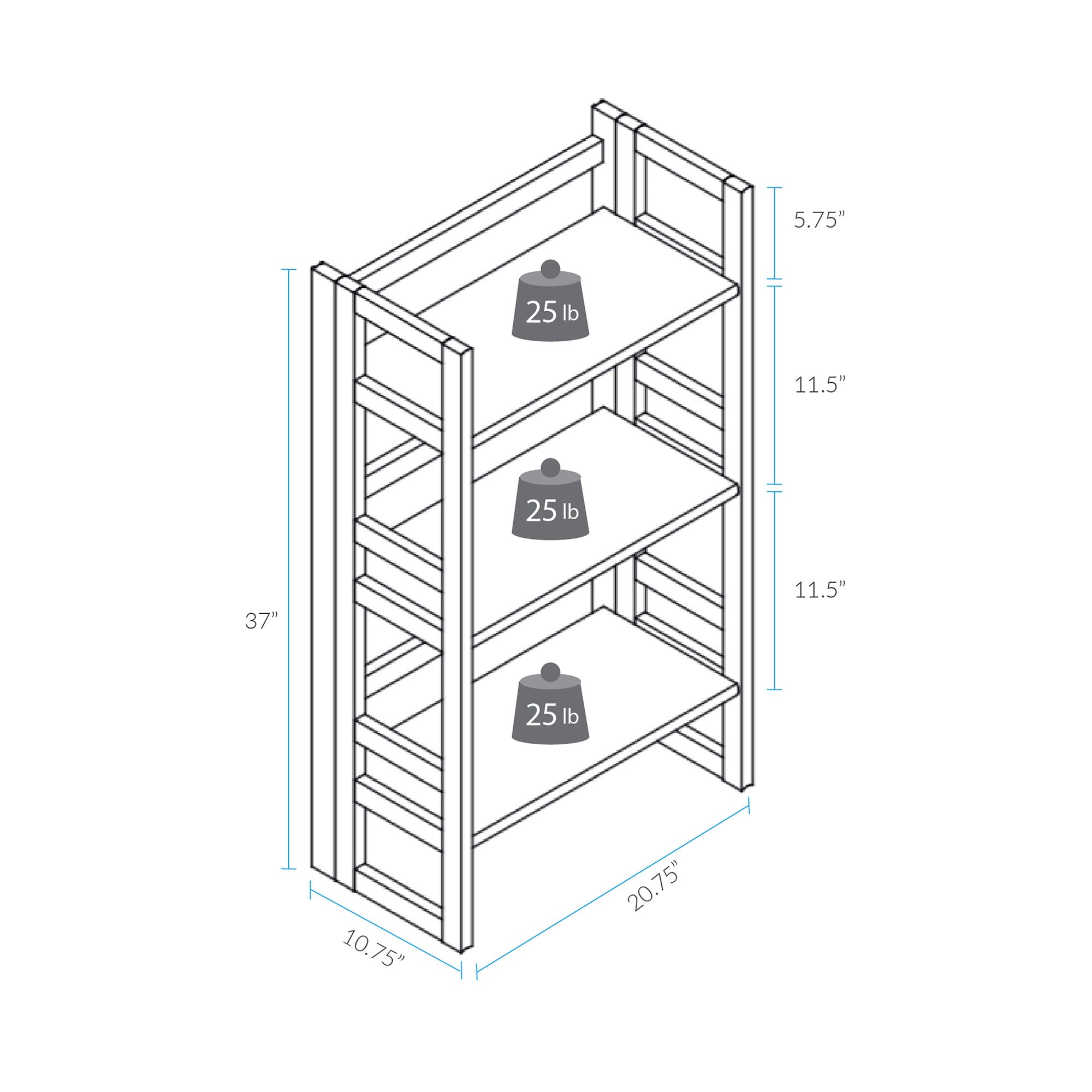 Casual Home 3 Shelf Folding Student Bedroom Living Room Bookcase (Open Box) - VMInnovations