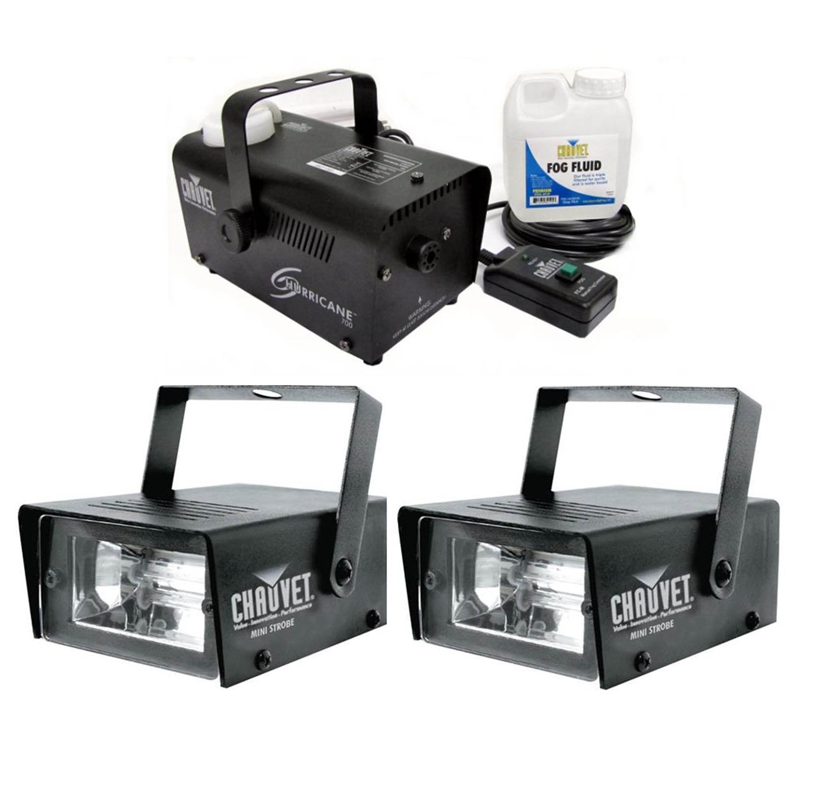 (2) Chauvet DJ CH-730 Mini Strobe LED Lights w/ Hurricane 700 H700 Fog Machine - VMInnovations