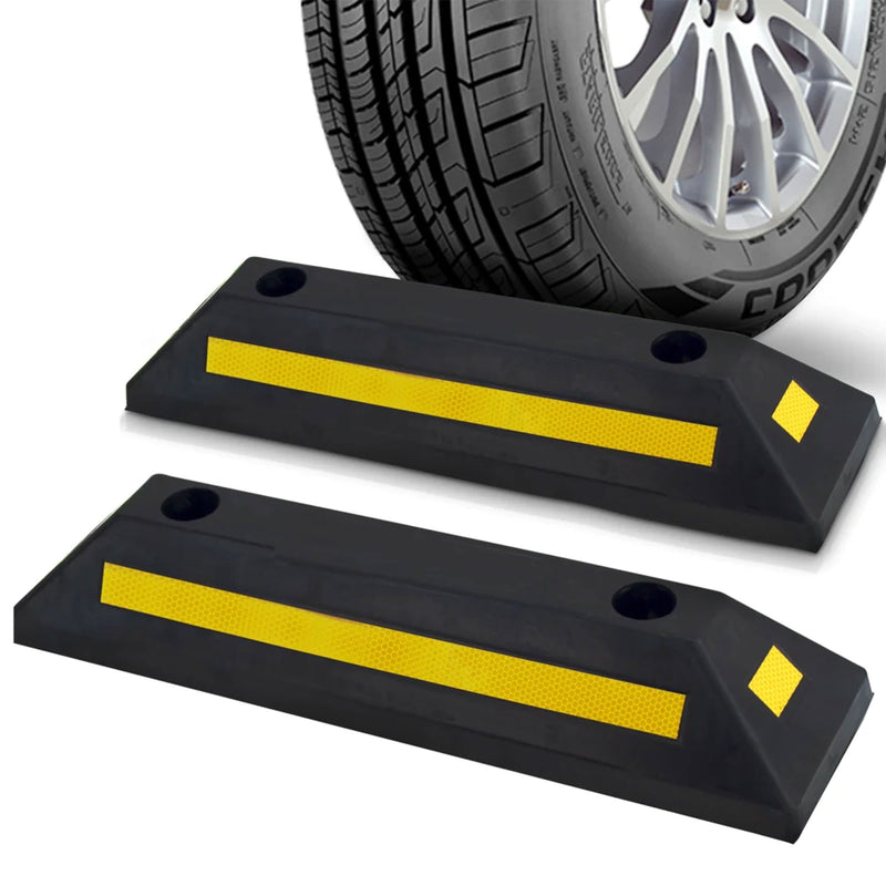 Pyle Heavy Duty Car and Truck Wheel Stop Rubber Parking Tire Block (Set of 2)