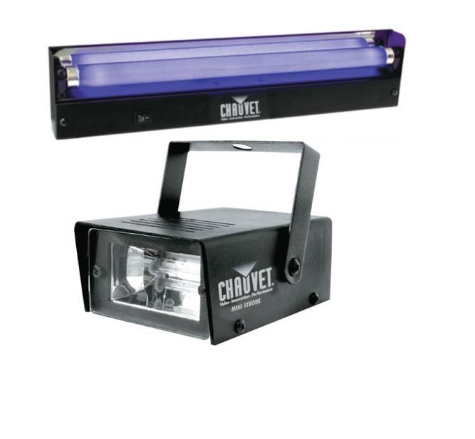 NEW CHAUVET DJ CH-730 35W Mini Strobe Club Light + NV-F18 18" 15W UV Black-Light