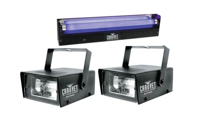 2) CHAUVET CH-730 35W Mini Strobe DJ Club Lights + NV-F18 18" 15W UV Black-Light
