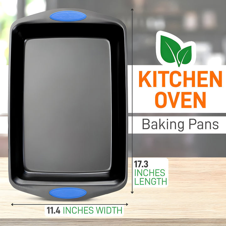NutriChef 2 Pack Baking Pans Set, Kitchen Cookie Sheets with Handles, Gray/Blue - VMInnovations
