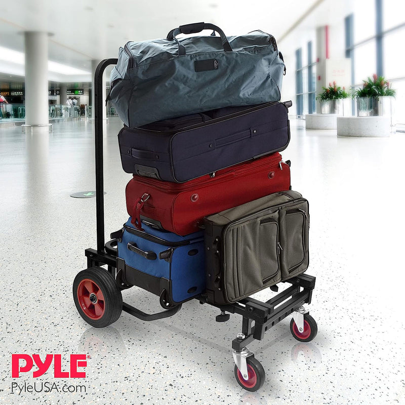 Pyle Compact Adjustable Folding Hand Truck Dolly Platform Equipment Cart, Black