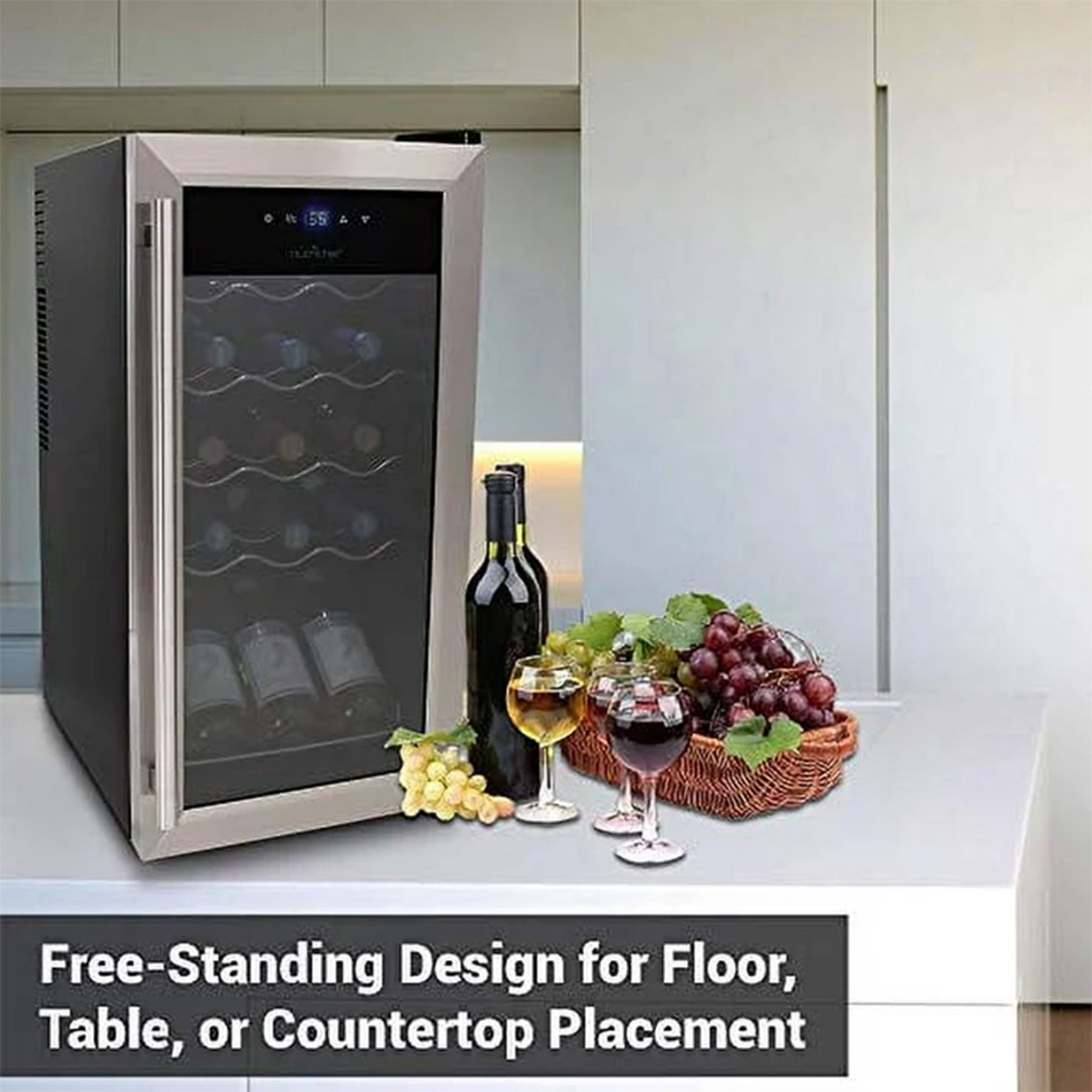 NutriChef Wine Chilling Countertop Cooler w/Digital Control, 15 Bottle Capacity - VMInnovations
