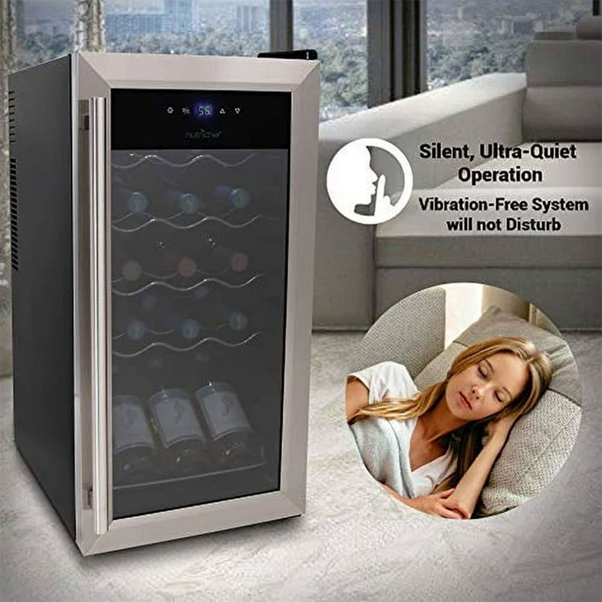 NutriChef Wine Chilling Countertop Cooler w/Digital Control, 15 Bottle Capacity - VMInnovations