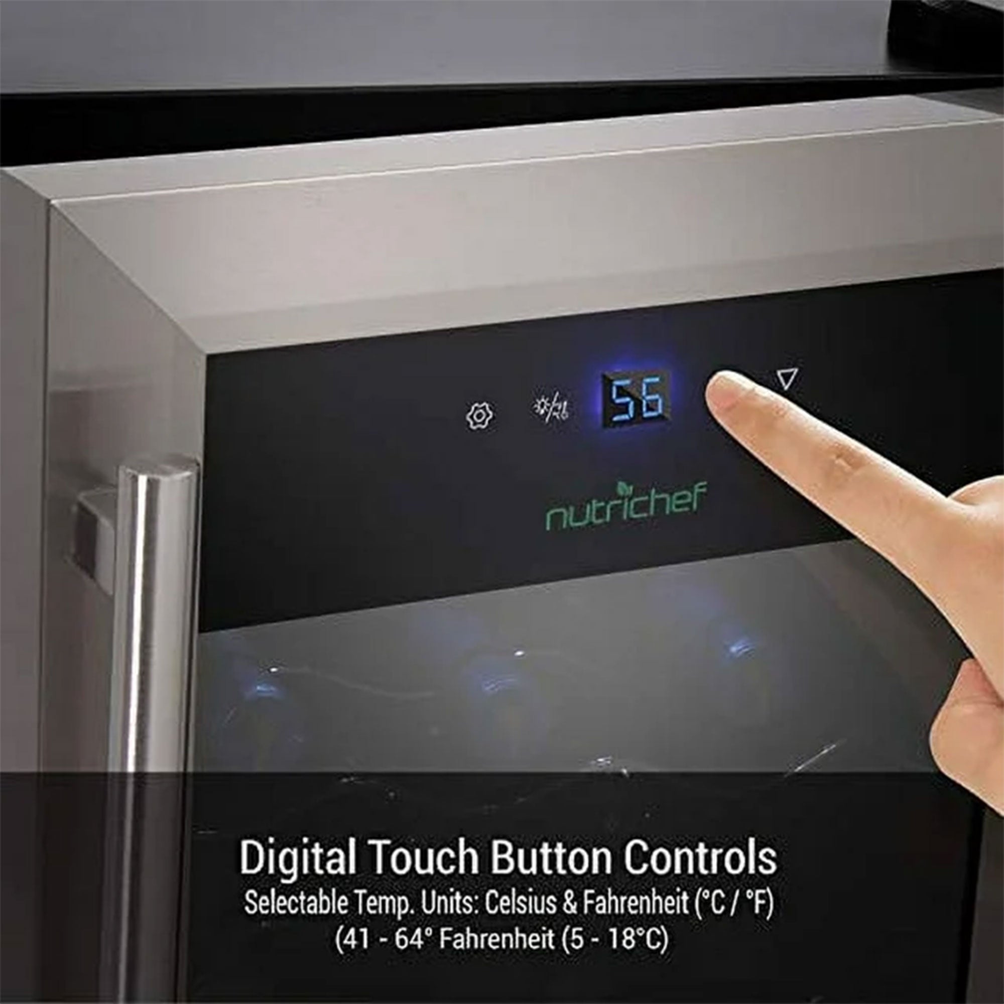 NutriChef Wine Chilling Countertop Cooler w/Digital Control, 15 Bottle Capacity - VMInnovations