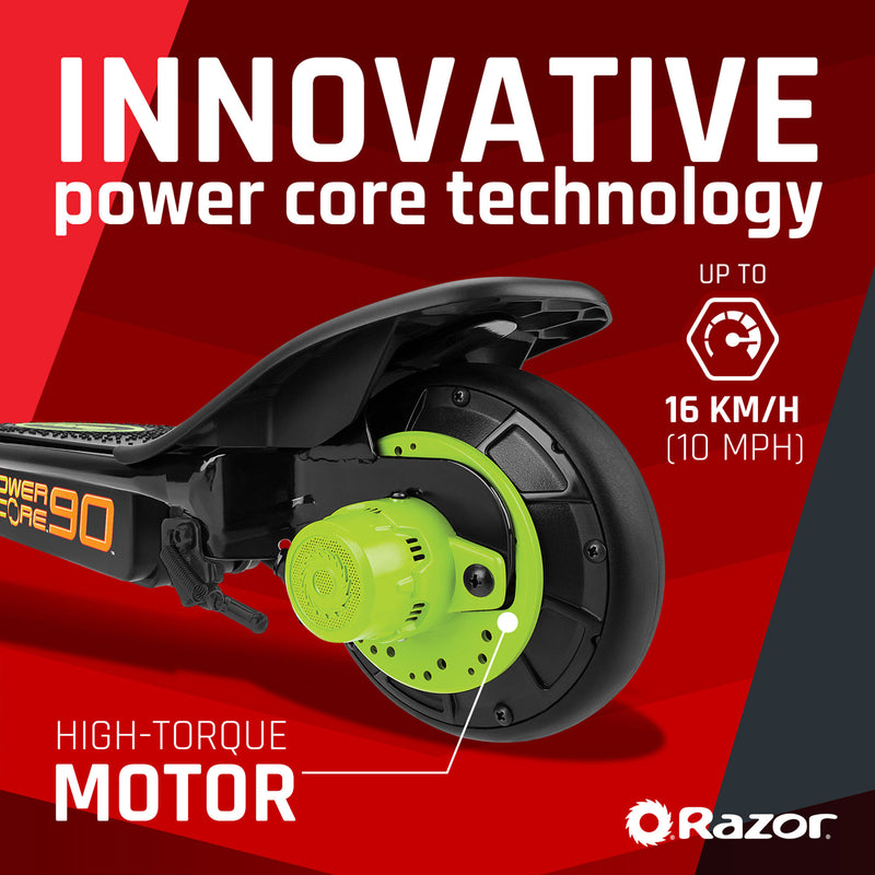 Razor Power Core E90 Sleek Electric Scooter with Push Button Throttle, Green