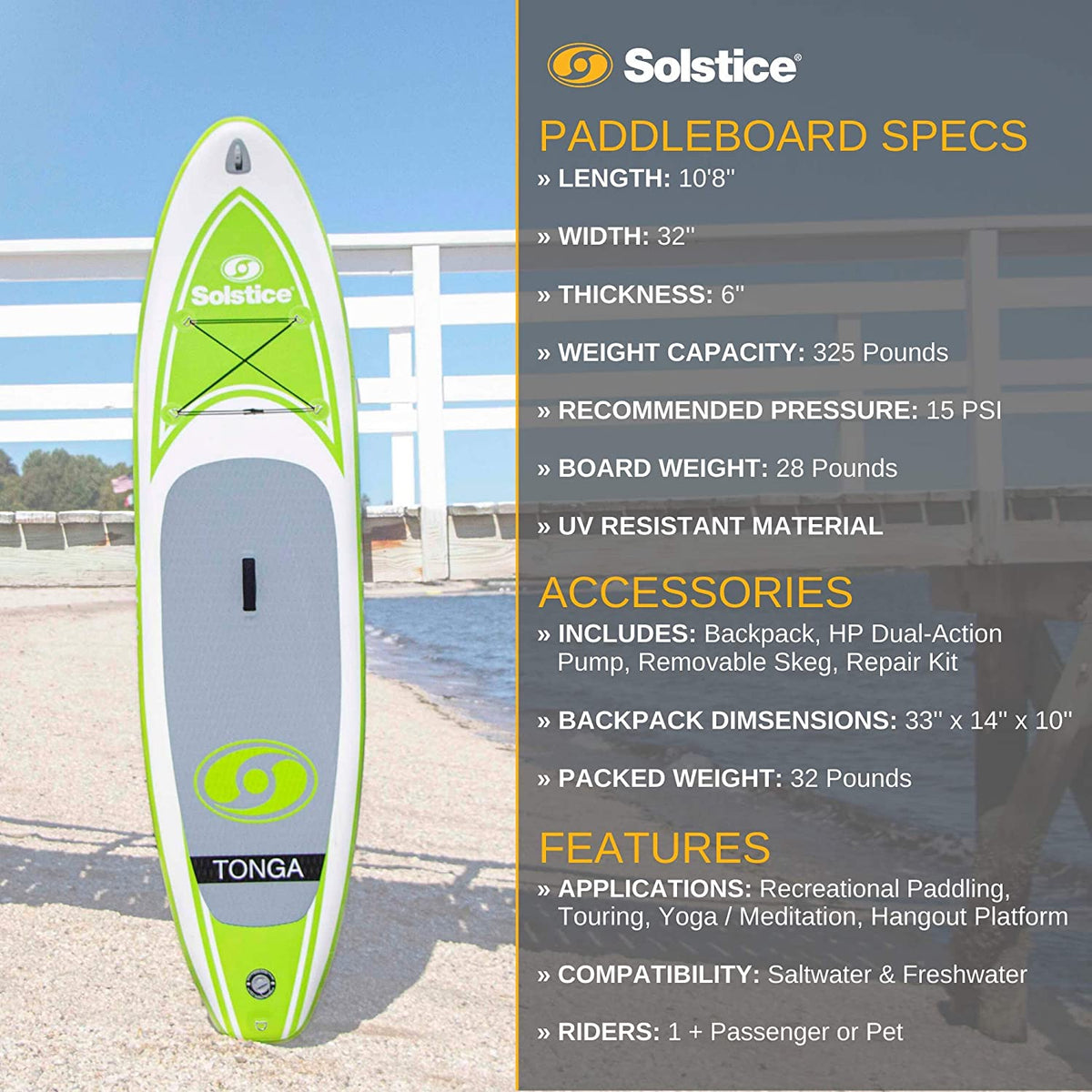 Solstice Tonga Inflatable Stand-Up Light Weight Paddle Board SUP Board -Open Box