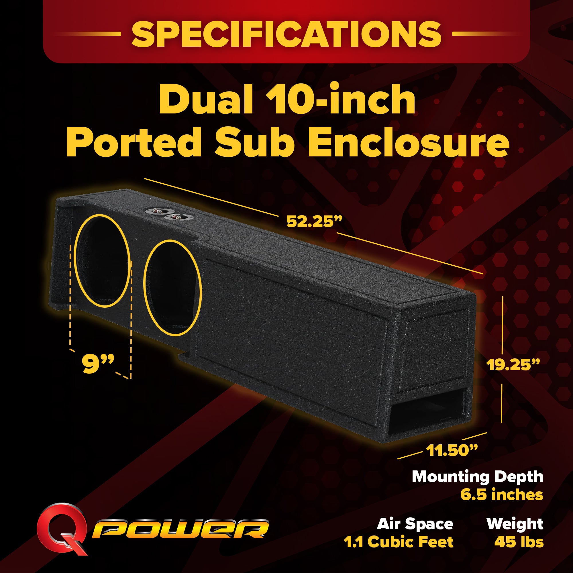 QPower 10" Ported Sub Box for Dodge Ram Crew Cab & Quad Cab 19-25 (Open Box) - VMInnovations