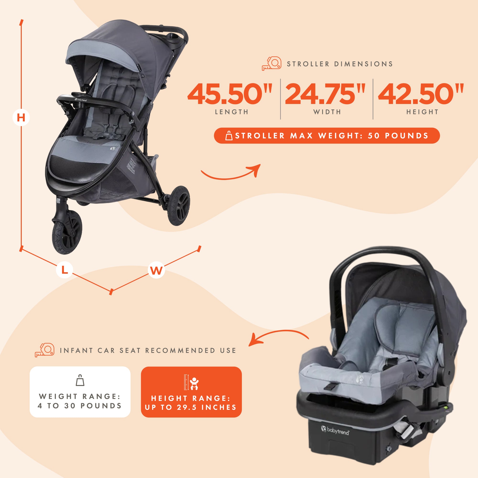 Baby Trend Tango 3 Wheel Stroller Travel System w/ EZ-Lift Plus Infant Car Seat