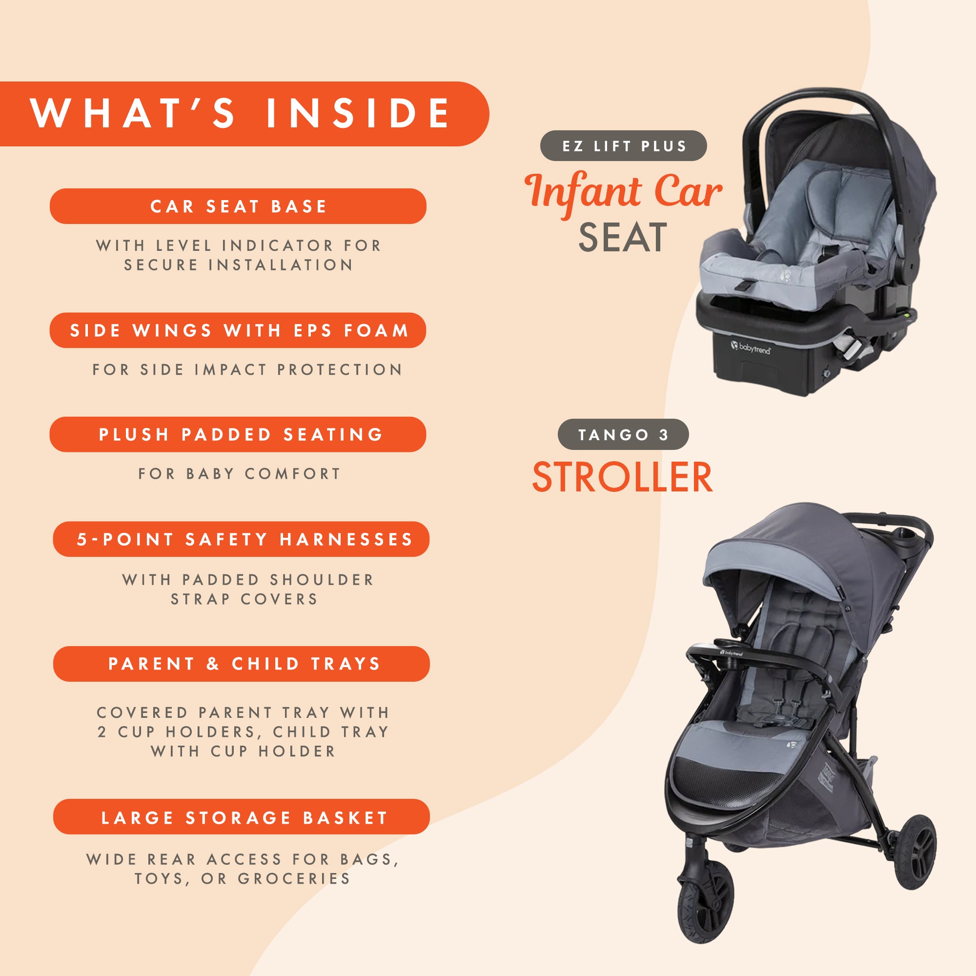 Baby Trend Tango 3 Wheel Stroller Travel System w/ EZ-Lift Plus Infant Car Seat
