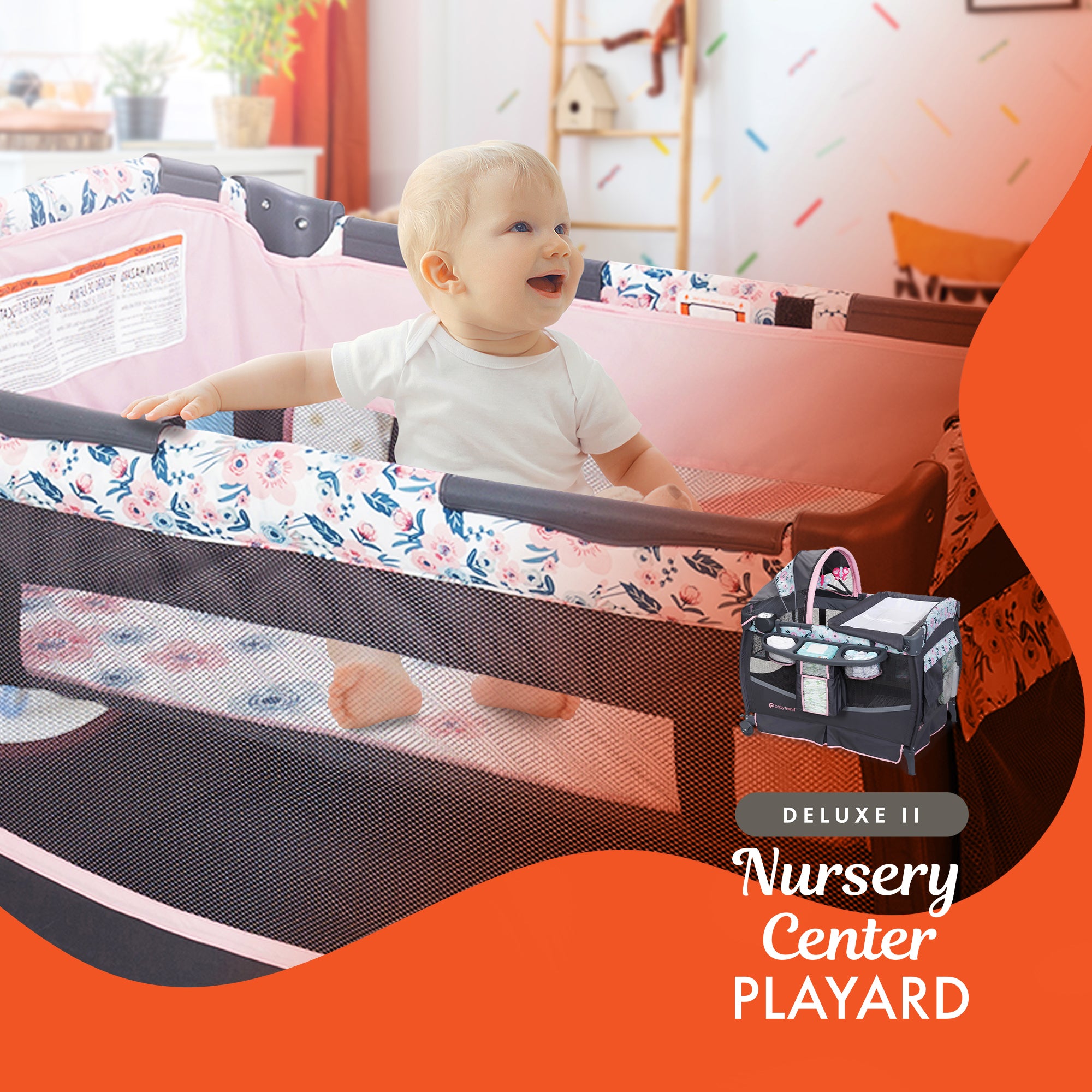 Baby Trend Deluxe II Nursery Center Playard Bassinet & Changing Table, Primrose - VMInnovations