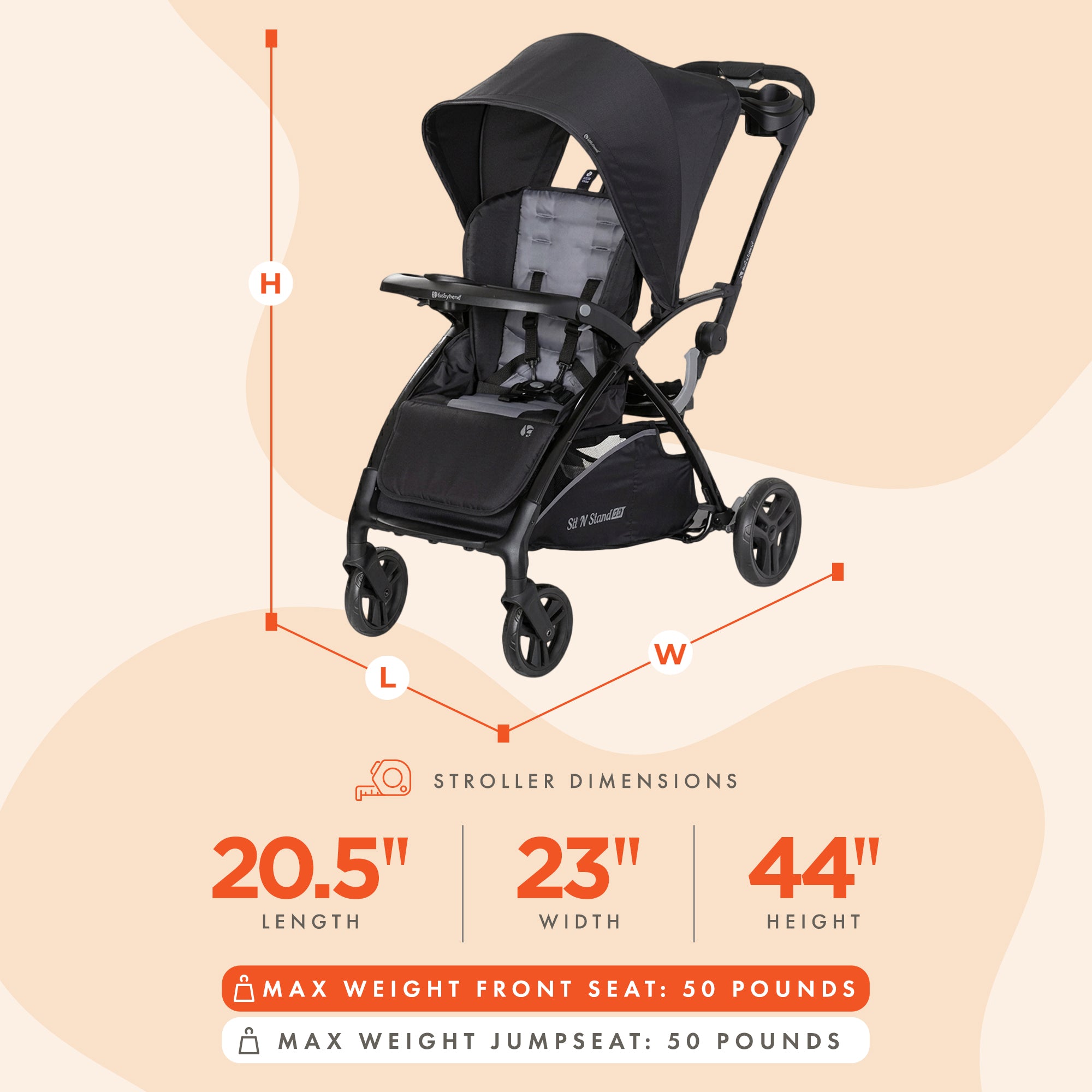 Baby Trend Sit N' Stand 2.0, 5-in-1 Stroller with Canopy and Basket, Simple Grey - VMInnovations