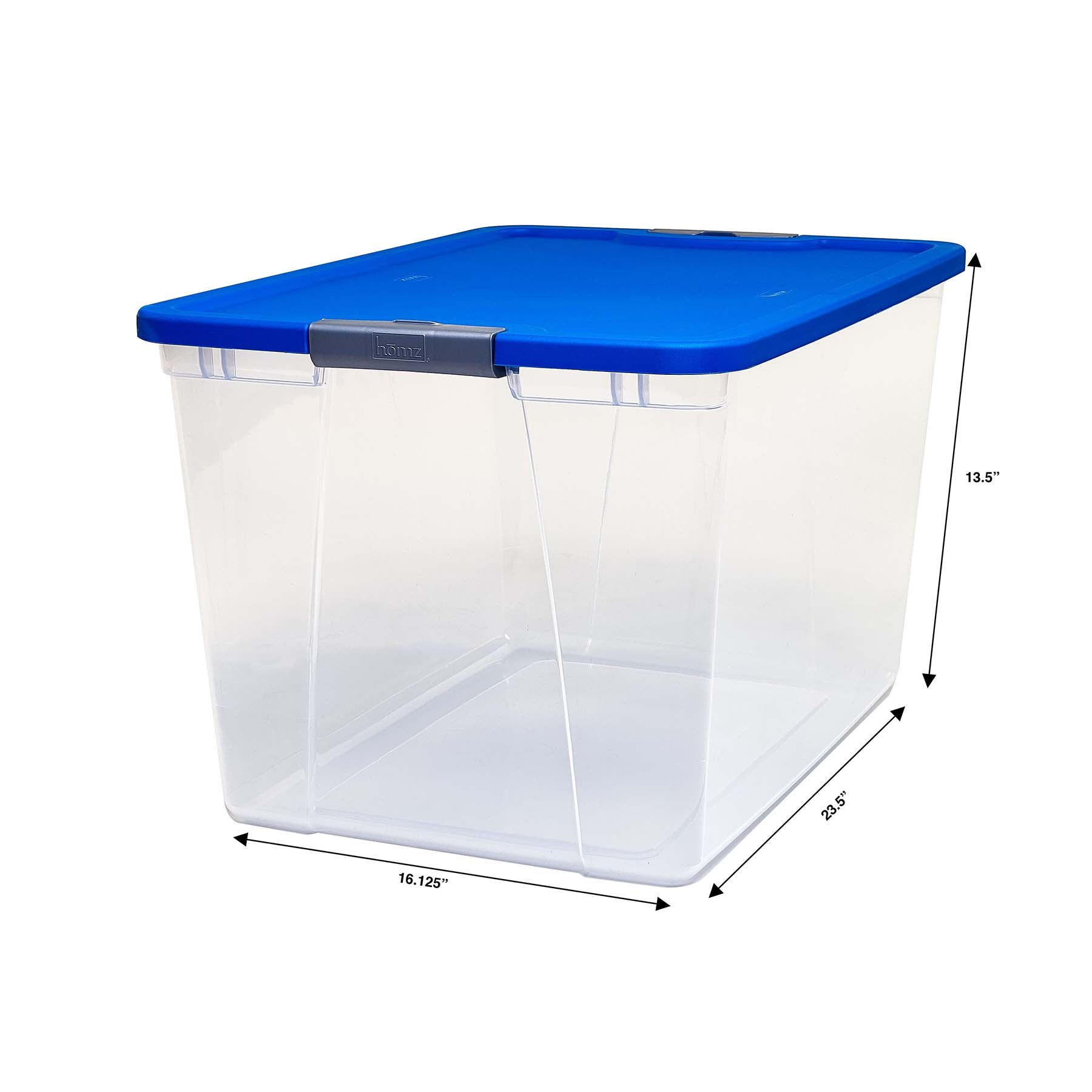 Homz 64 Qt Secure Latch Large Storage Container Bin w/ Blue Lid, Clear (6 Pack) - VMInnovations