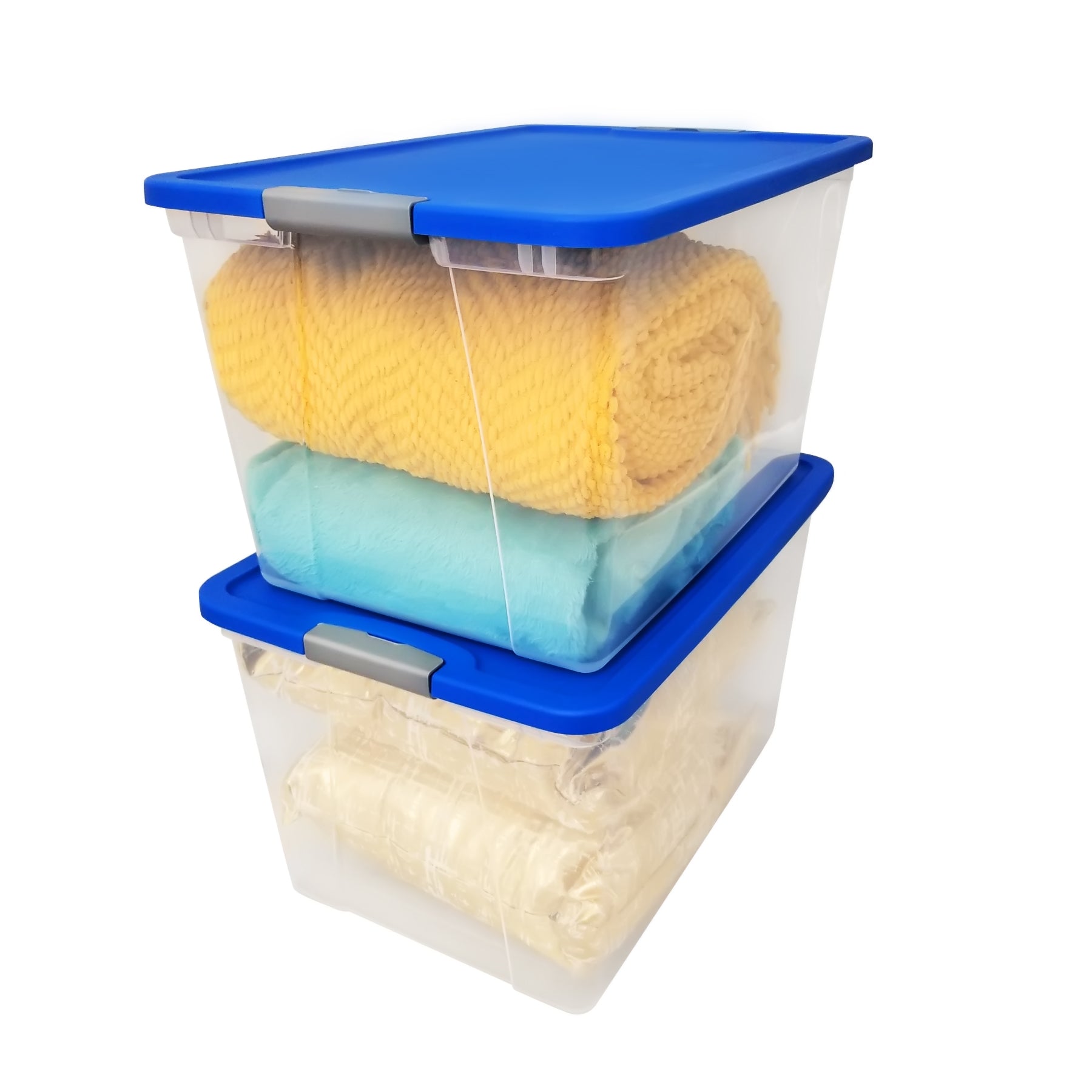 Homz 64 Qt Secure Latch Large Storage Container Bin w/ Blue Lid, Clear (6 Pack) - VMInnovations